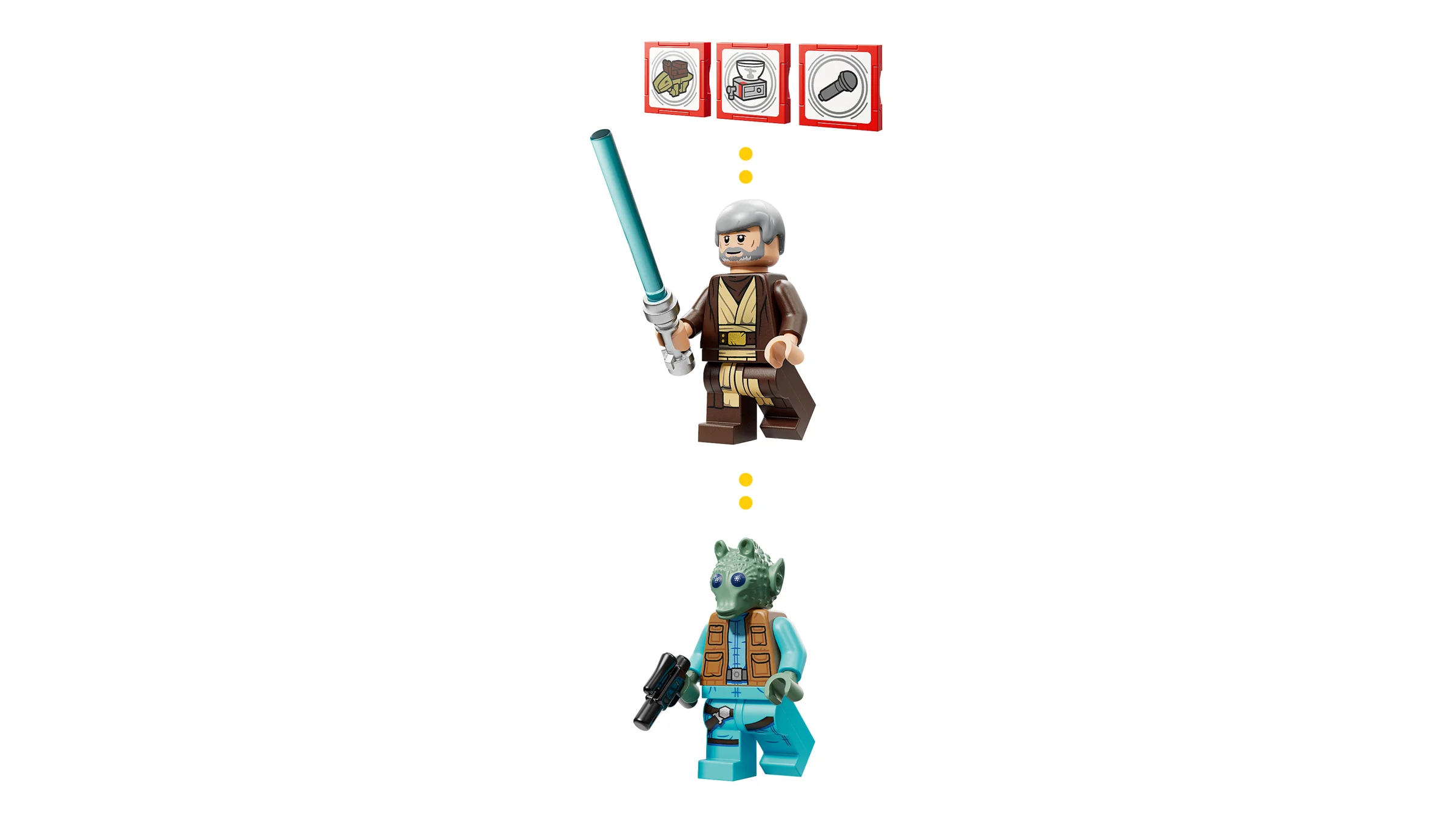 Mini-figurine Obi-Wan Kenobi și Greedo din setul LEGO Mos Eisley Cantina.