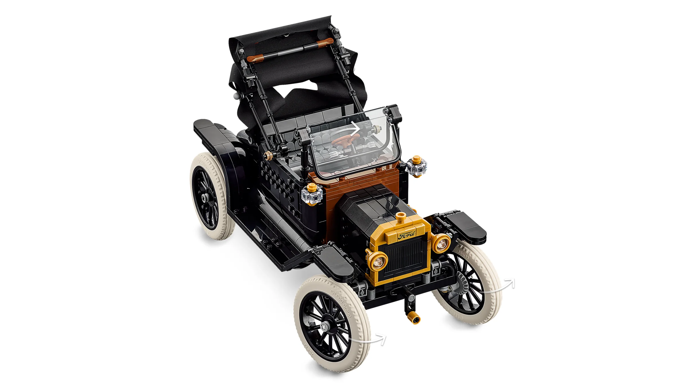 Modelul Ford T din cărămizi LEGO, o reproducere detaliată. Mașină de colecție.