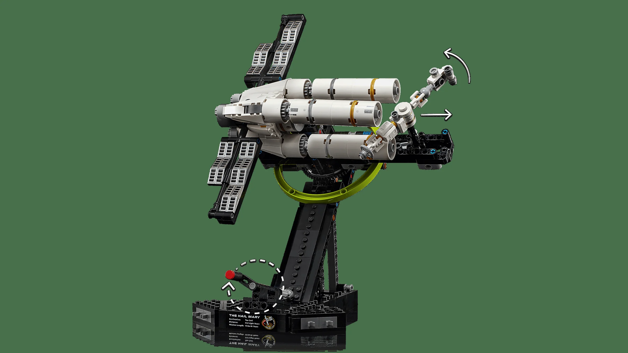 O imagine a modelului LEGO Project Hail Mary, prezentând funcționalitățile sale.