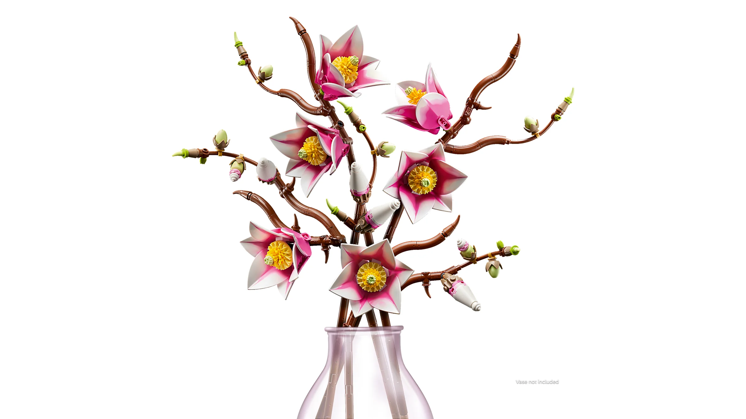 Ramuri de magnolie LEGO superbe, într-o vază elegantă. O decorațiune minunată!