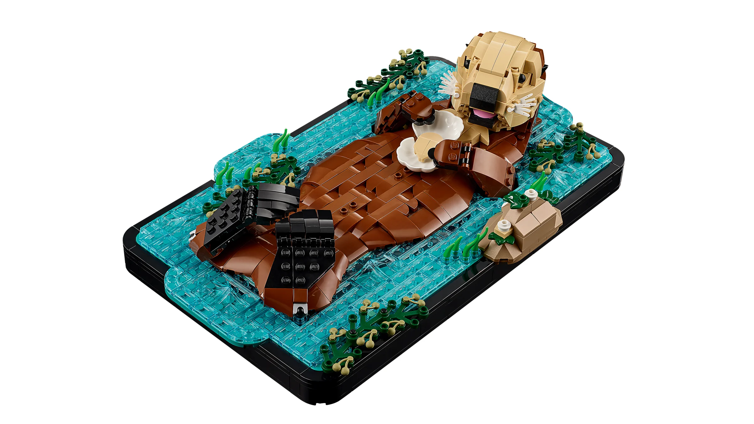 O imagine a setului LEGO 21366, ilustrând vidre plutitoare pe un pat de apă. Un model creativ.