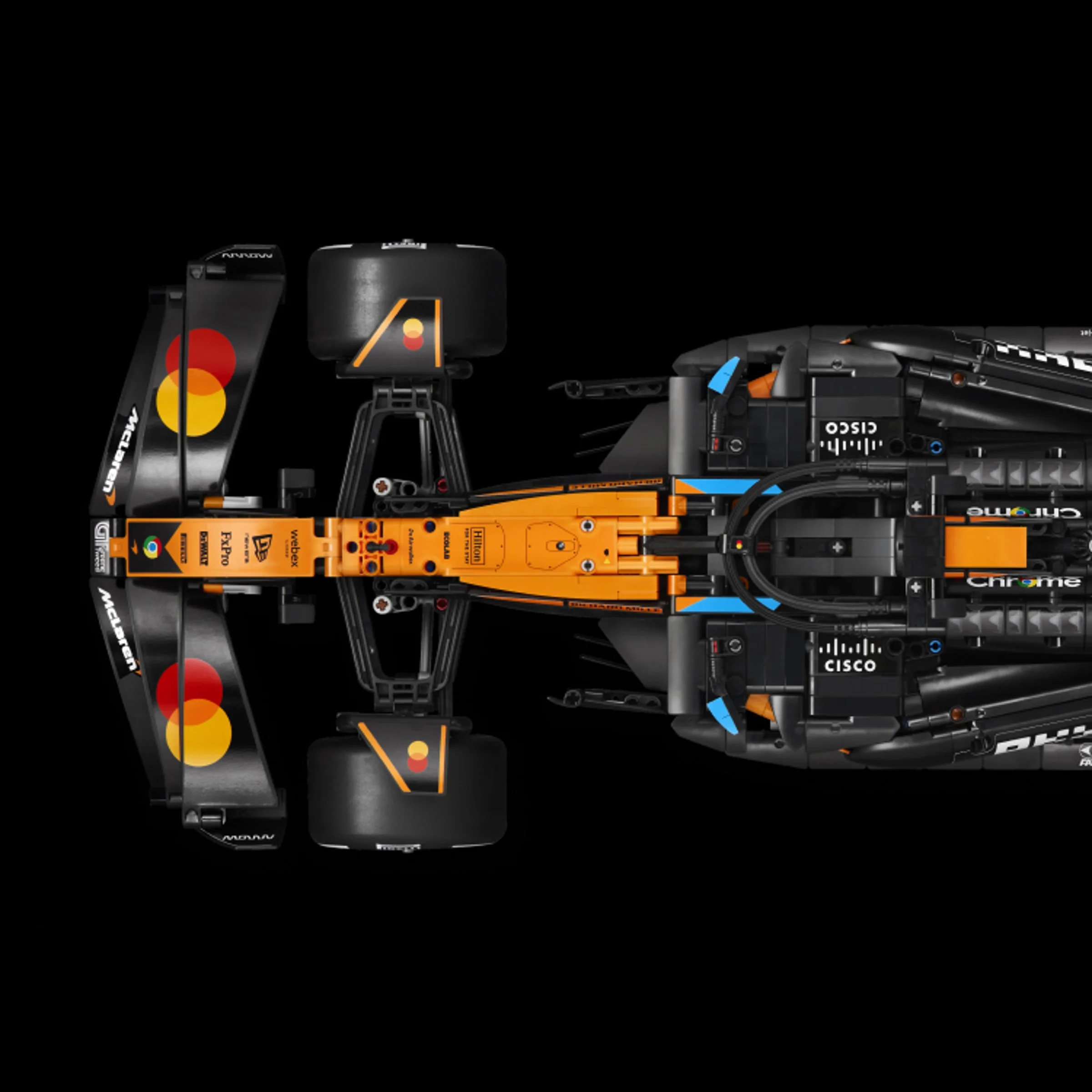 Imagine de sus a modelului McLaren F1 MCL39, ce prezintă detalii și design-ul mașinii.