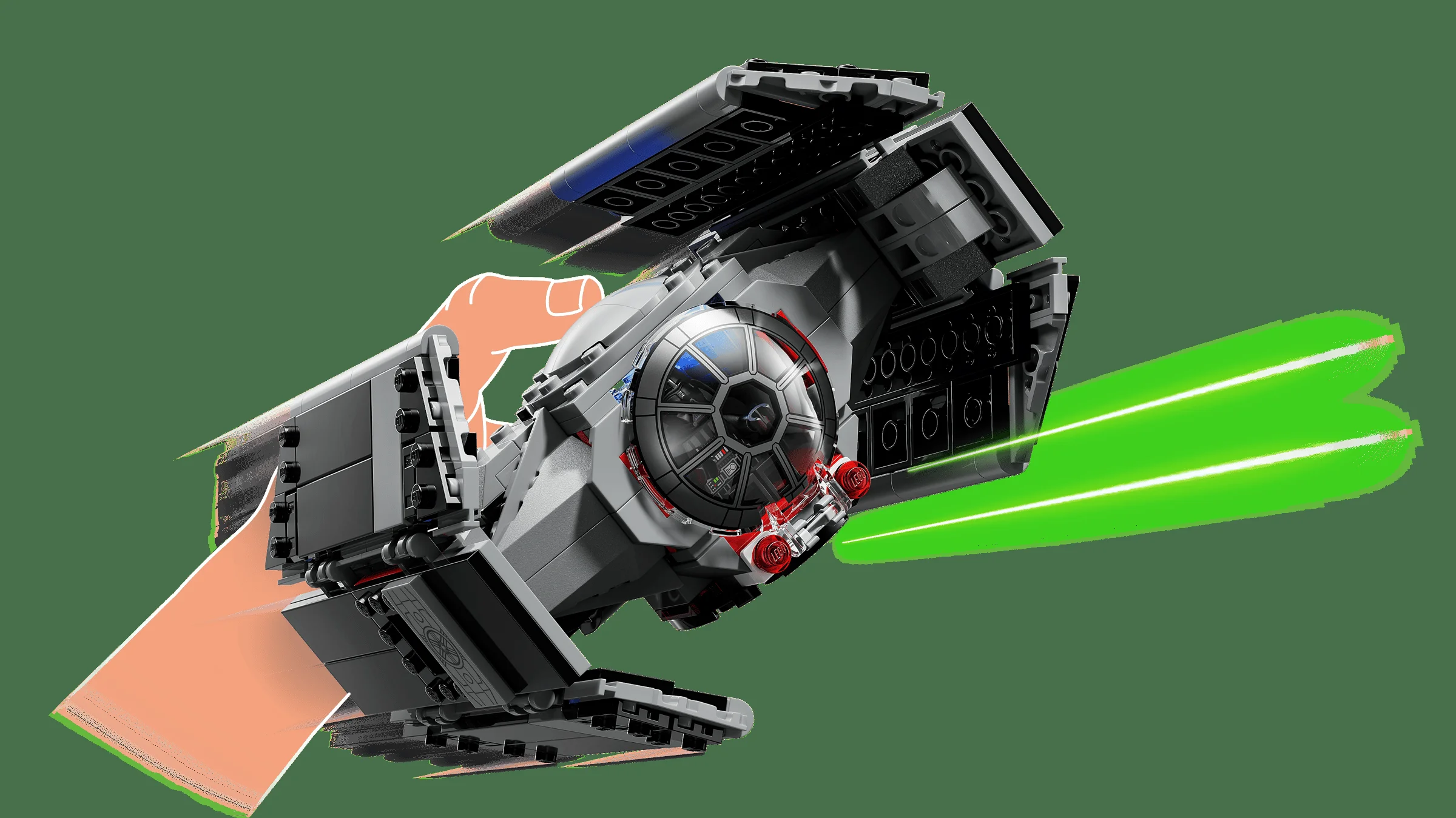 Imagine detaliată a modelului TIE Fighter Darth Vader. Modelul prezintă detalii complexe.