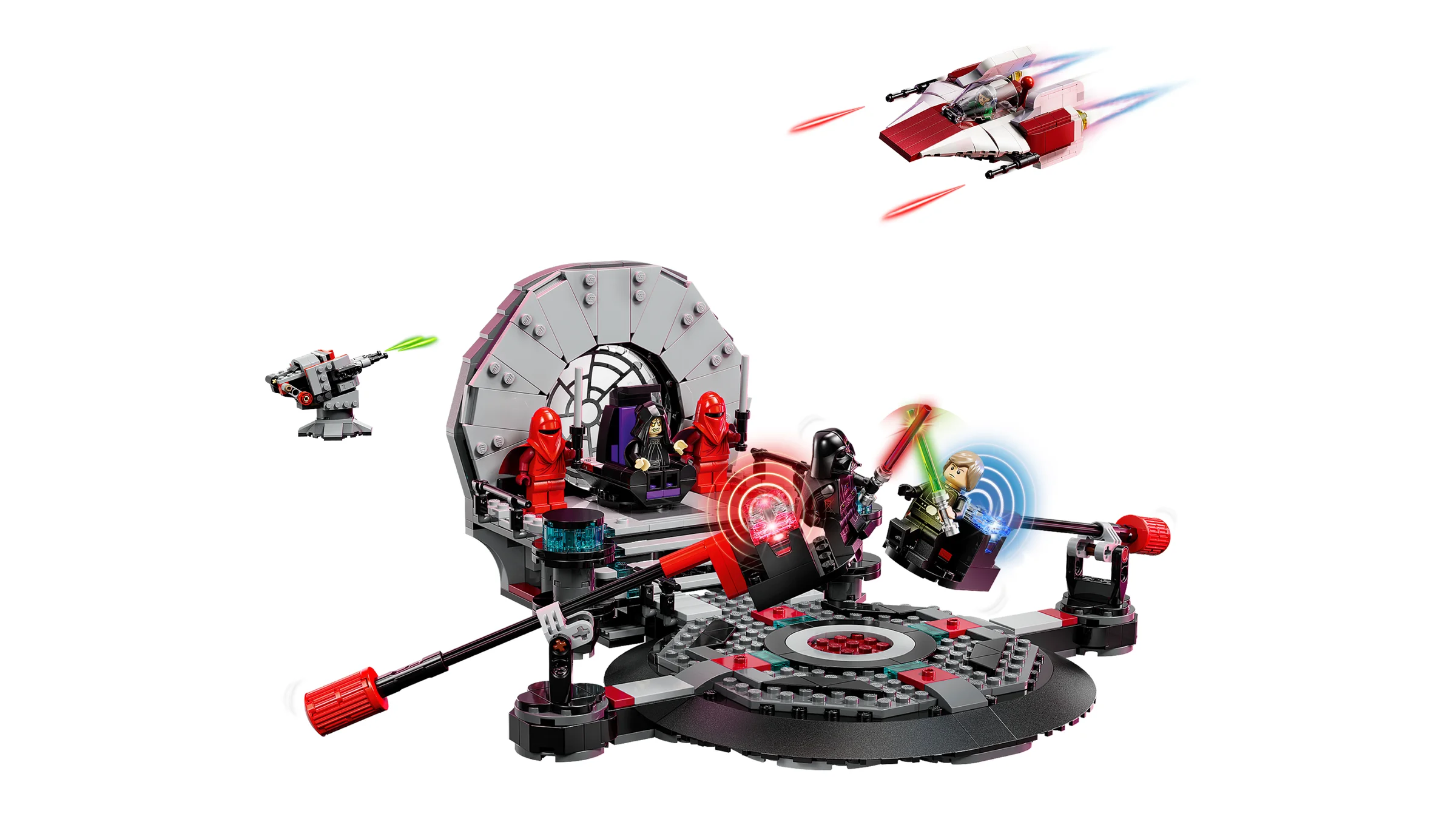 Imagine cu setul LEGO Star Wars 75427: Duelul în Sala Tronului și A-wing.