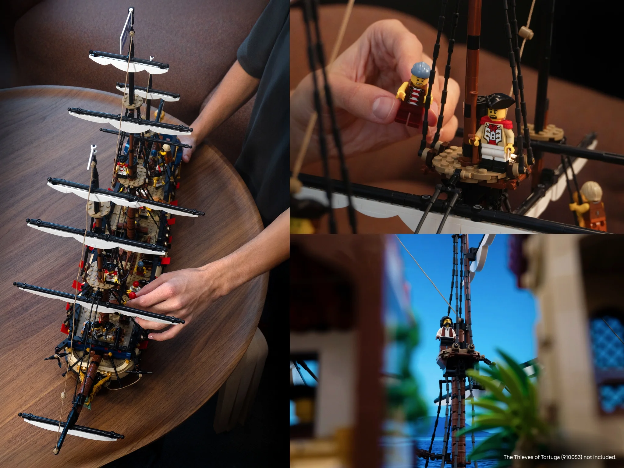 Imagine cu frigatea Privateer Fortuna (910059), accent pe minifigurine și detalii ale construcției.