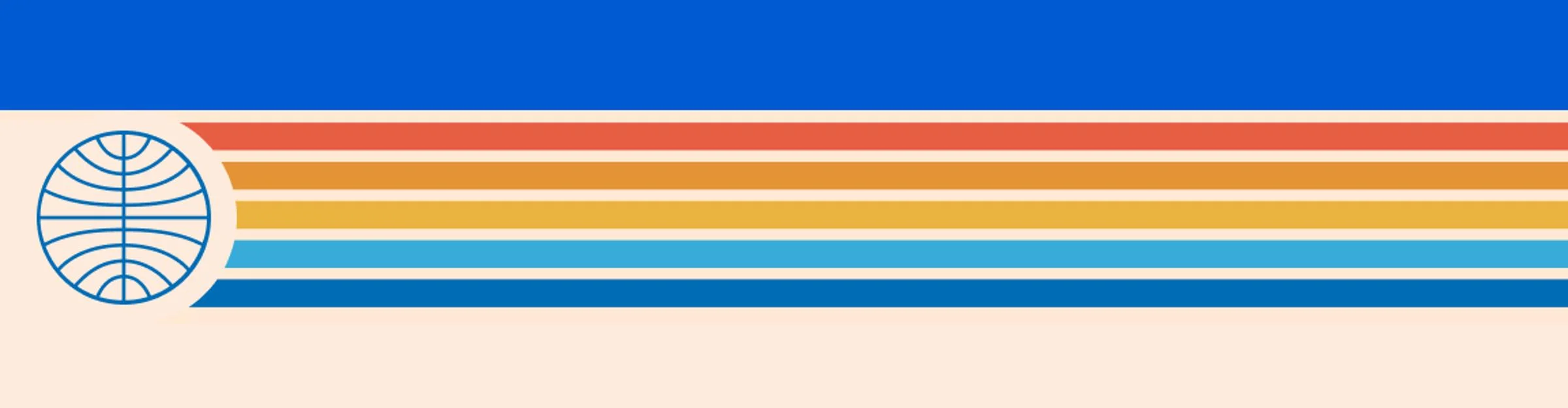 Logo Pan Am cu glob pământesc și dungi colorate retro.