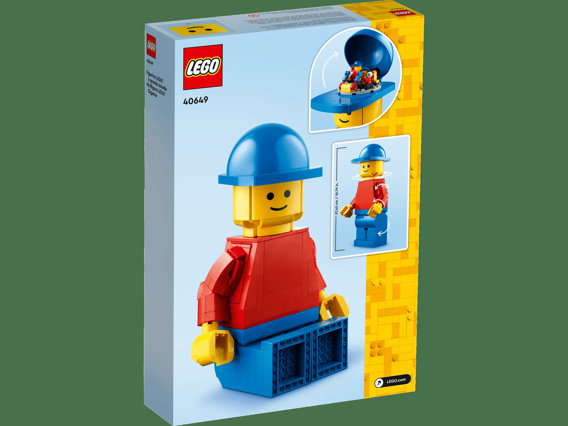 Cutia setului LEGO 40649, care prezintă minifigurina LEGO mărită și funcțiile sale.