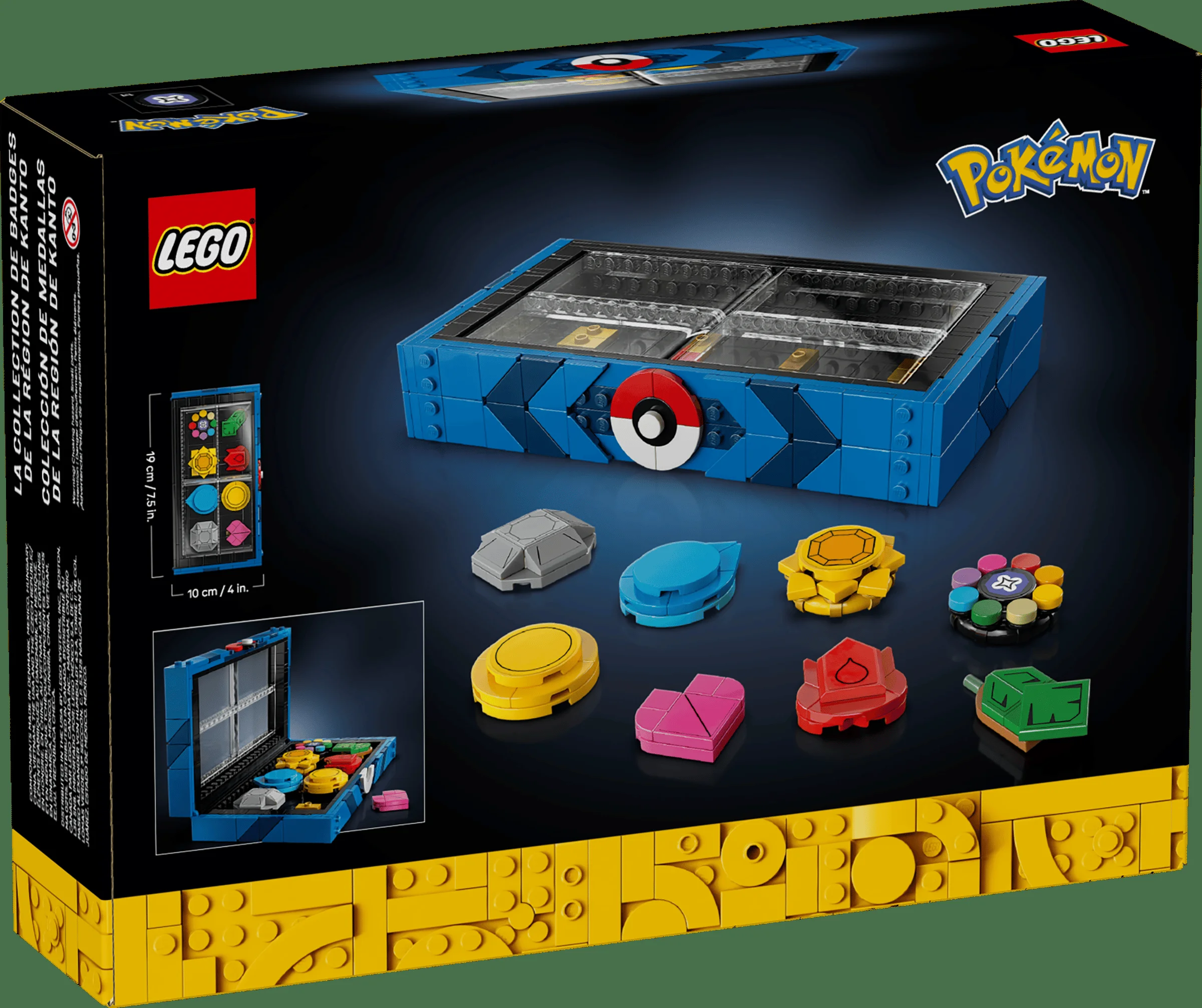 Imaginea cutiei LEGO Kanto Region Badge Collection, detaliind conținutul și designul setului.
