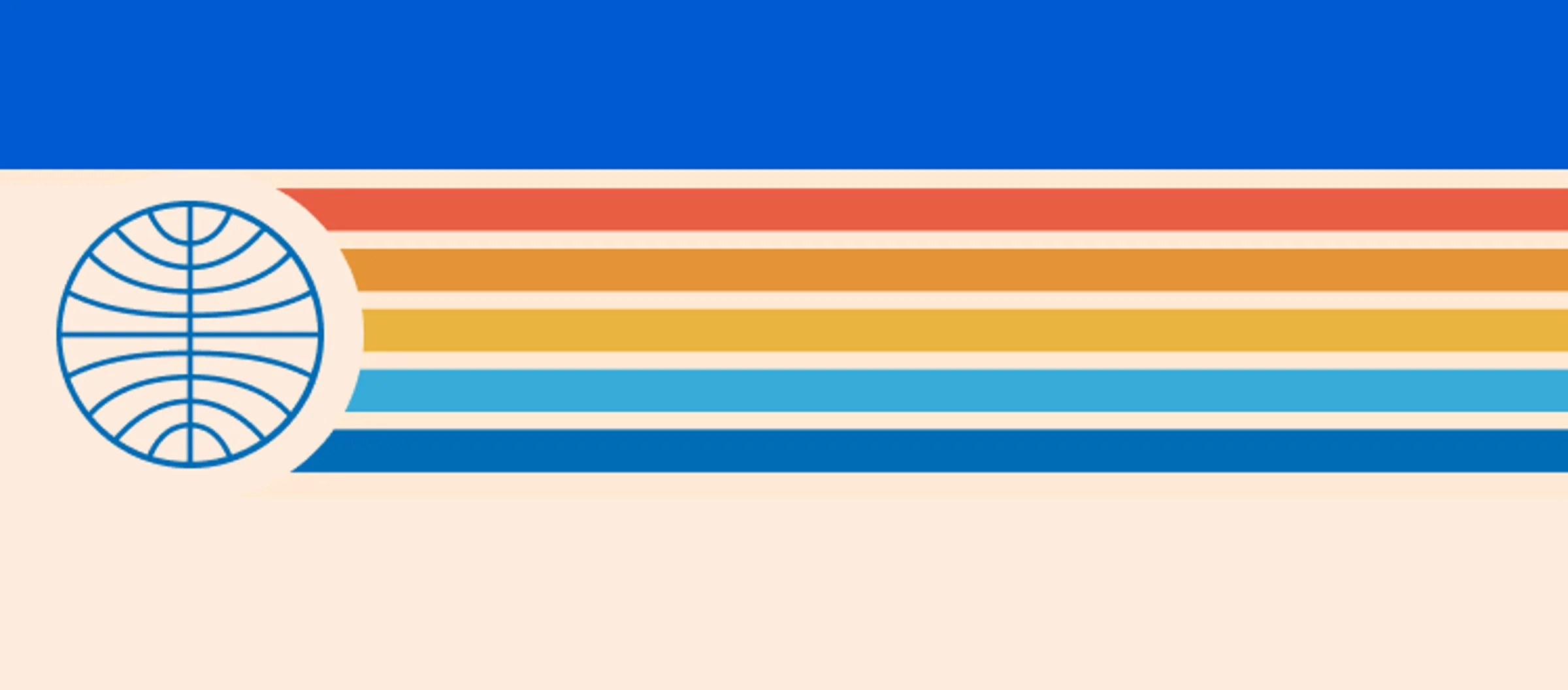 Logo-ul PAN AM cu glob pământesc și dungi colorate. Design retro și elegant.