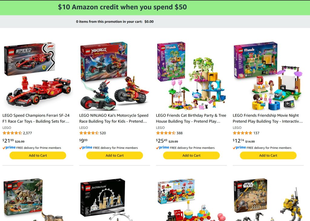 Ofertă specială LEGO: Primește credit bonus pentru noile achiziții de pe Amazon