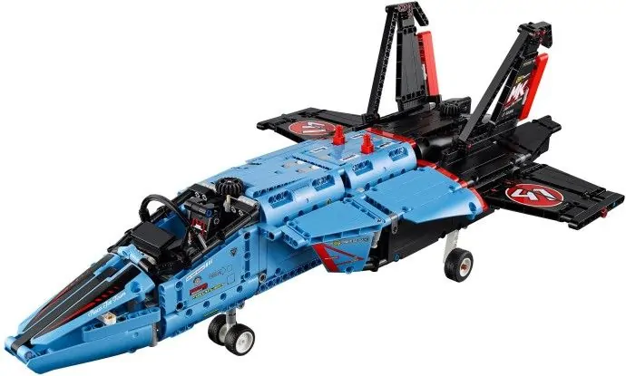 Setul LEGO Technic 42066 Avion de vânătoare pentru curse aeriene, model detaliat de culoare albastră