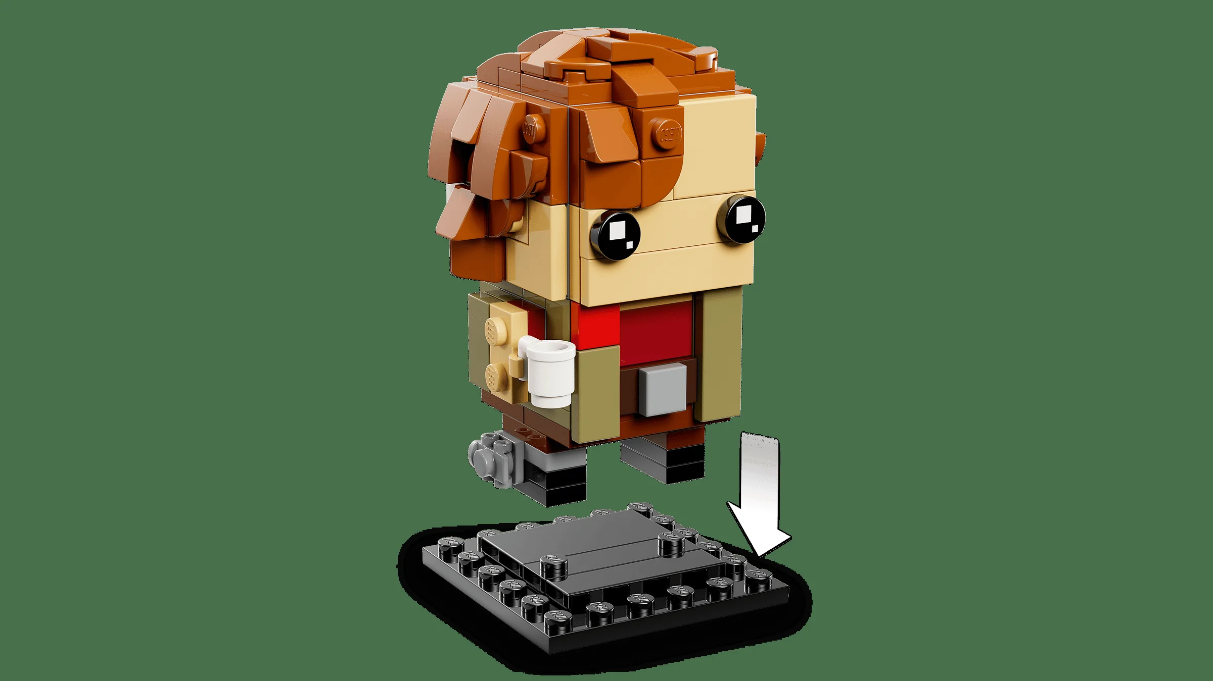 Imagine cu o minifigurină LEGO BrickHeadz din setul Mandalorian și Grogu.