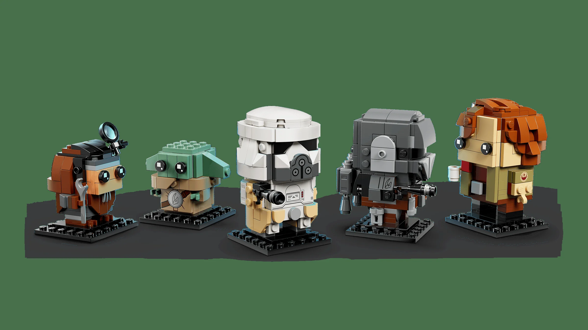 Setul LEGO 40856 prezintă figurine BrickHeadz Mandalorian și Grogu, aliați și personaje negative.