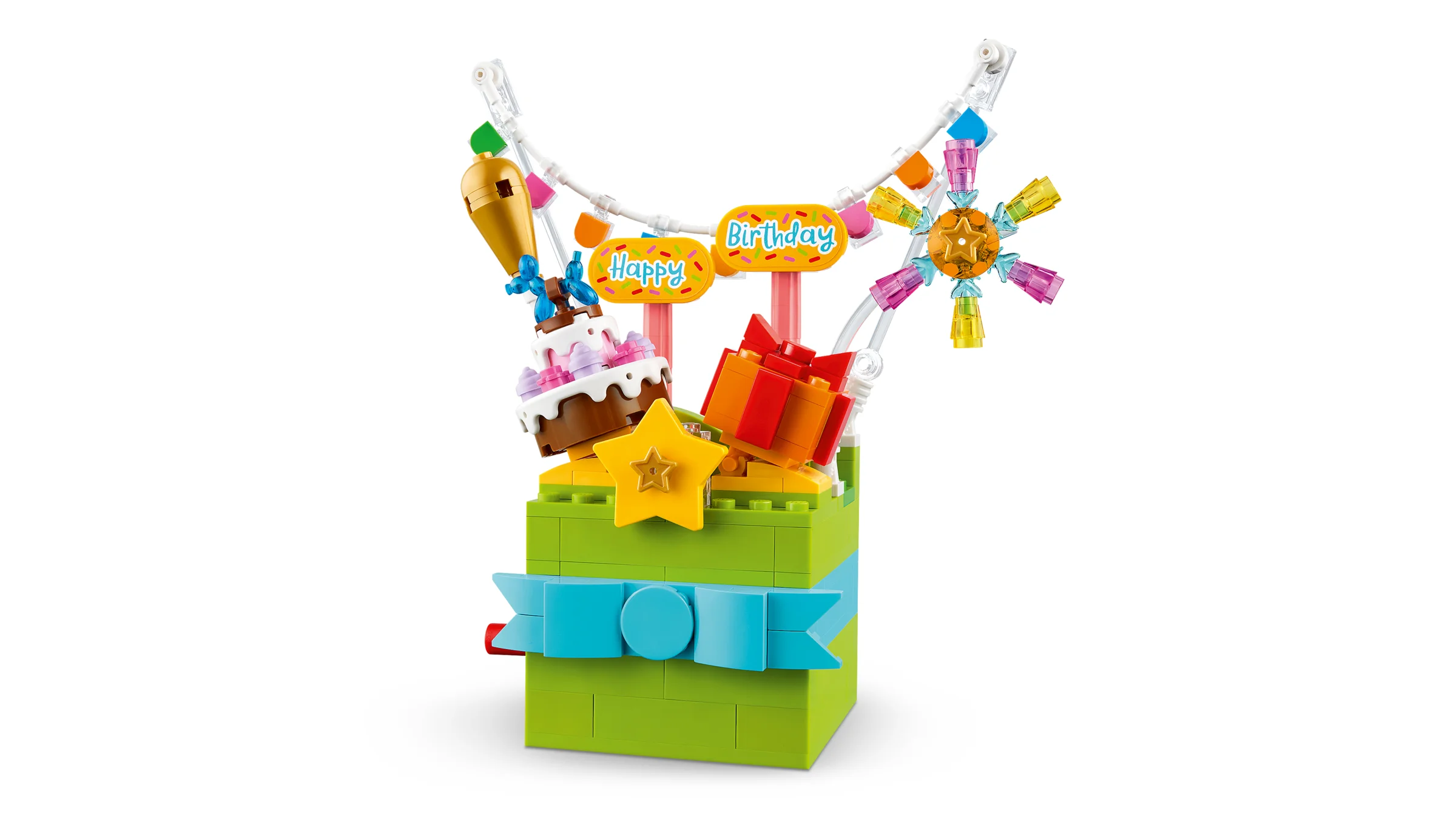 Imagine cu modelul LEGO 40871, o cutie cadou aniversară detaliată.