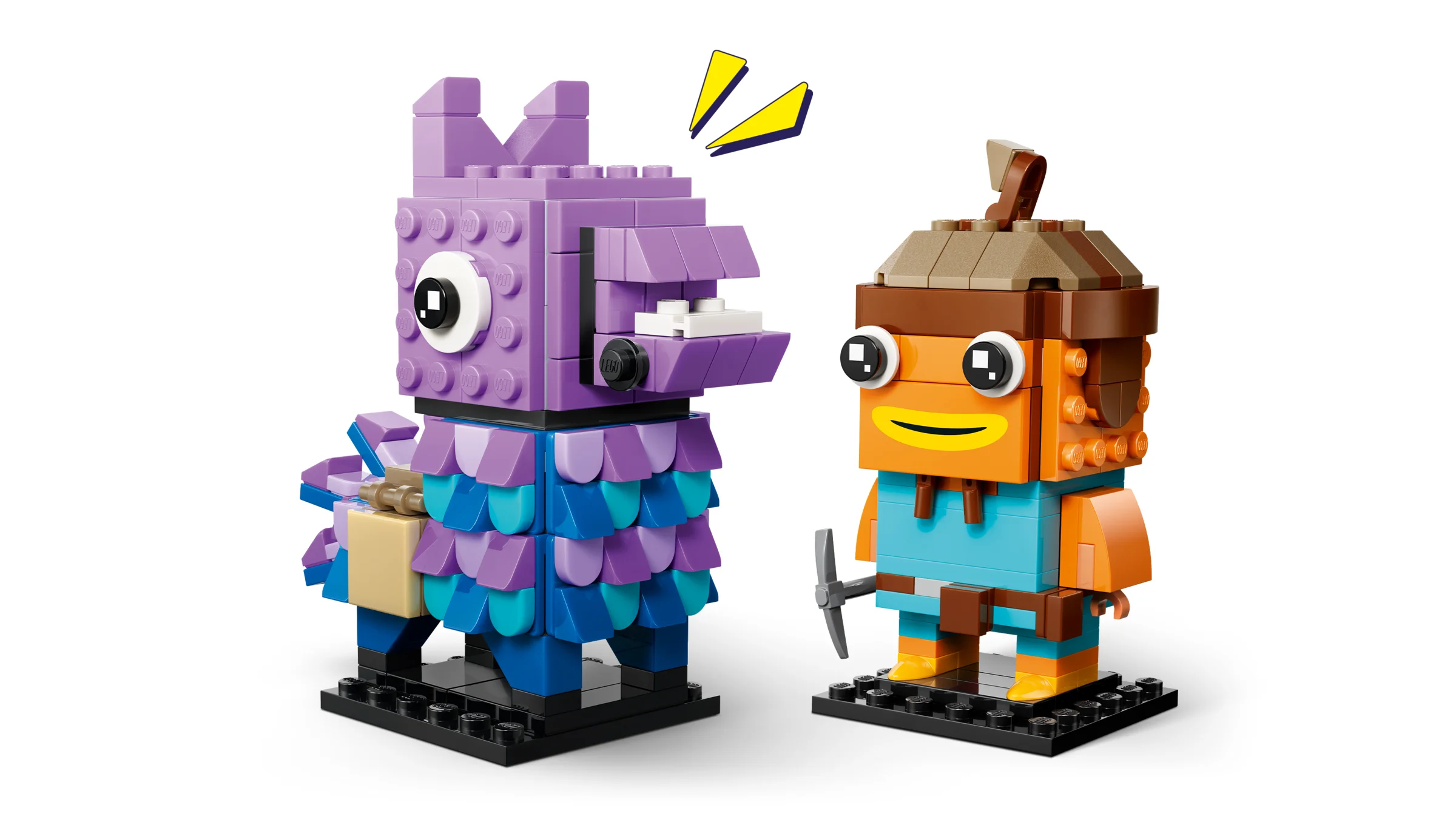 Imagine cu setul LEGO BrickHeadz 40881, Llama și Fishstick, modele construite complet.