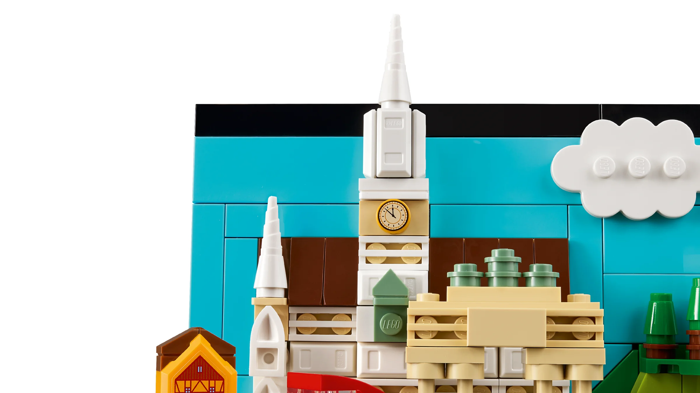 O imagine detaliată a unui model LEGO postcard din Germania, cu atracții arhitecturale.