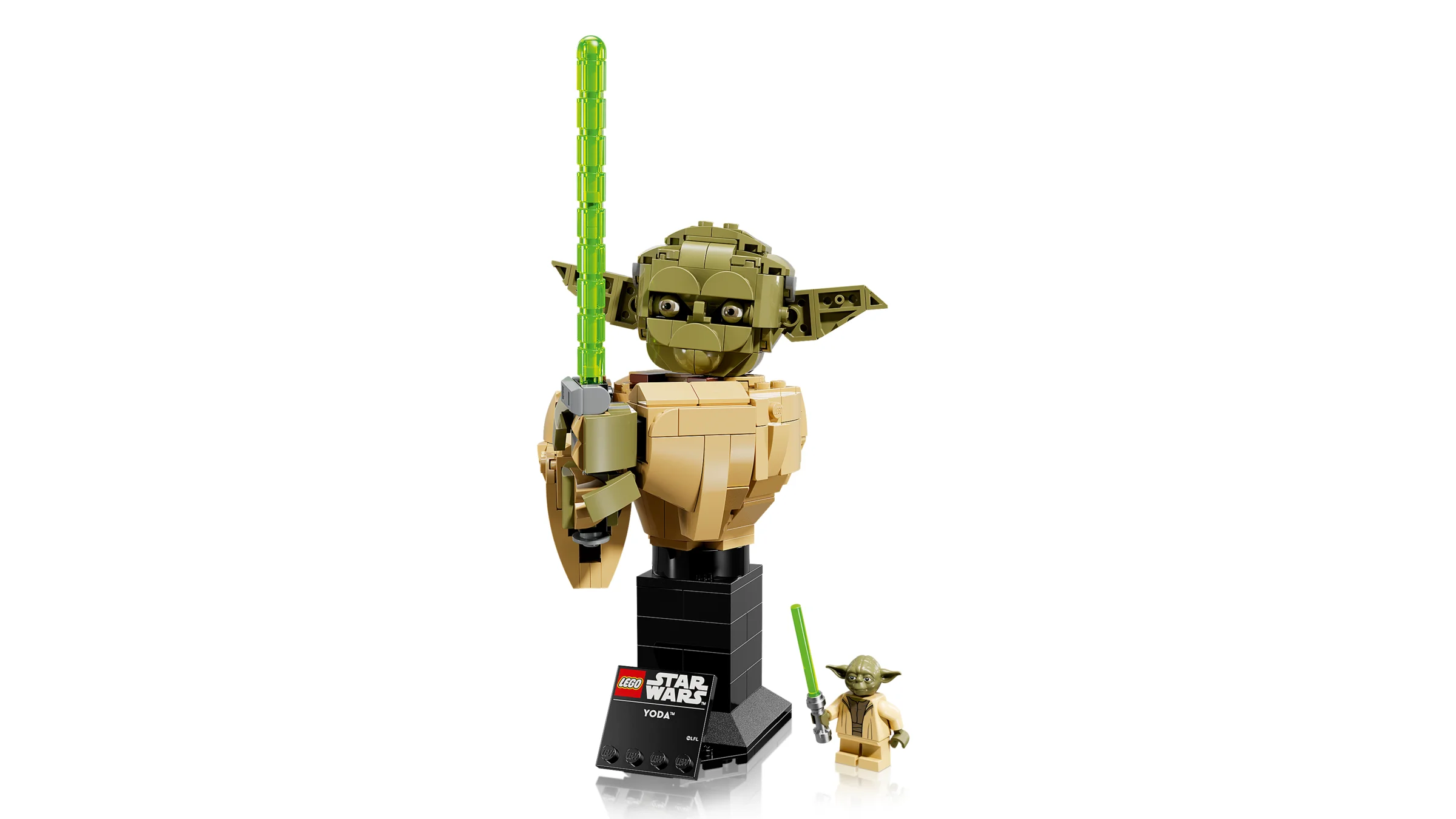 Prezentare detaliată a bustului Yoda LEGO Star Wars, o piesă de colecție impresionantă.