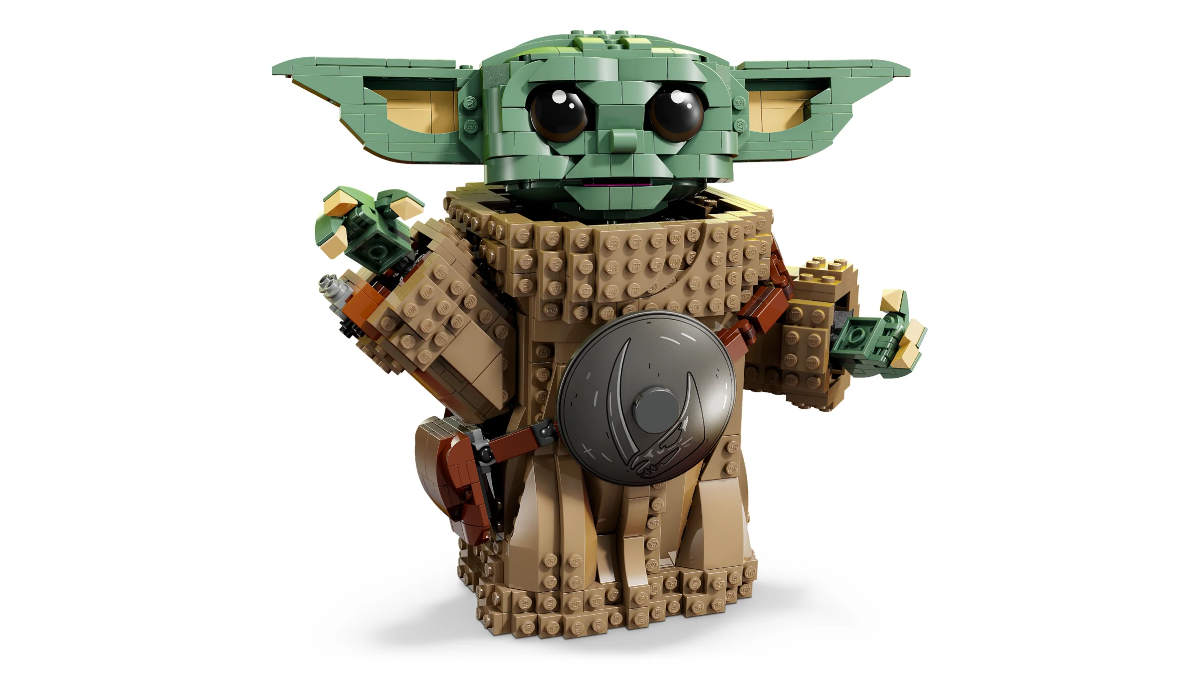 Imagine cu modelul LEGO Grogu (Ucenicul Mandalorian) complet asamblat.