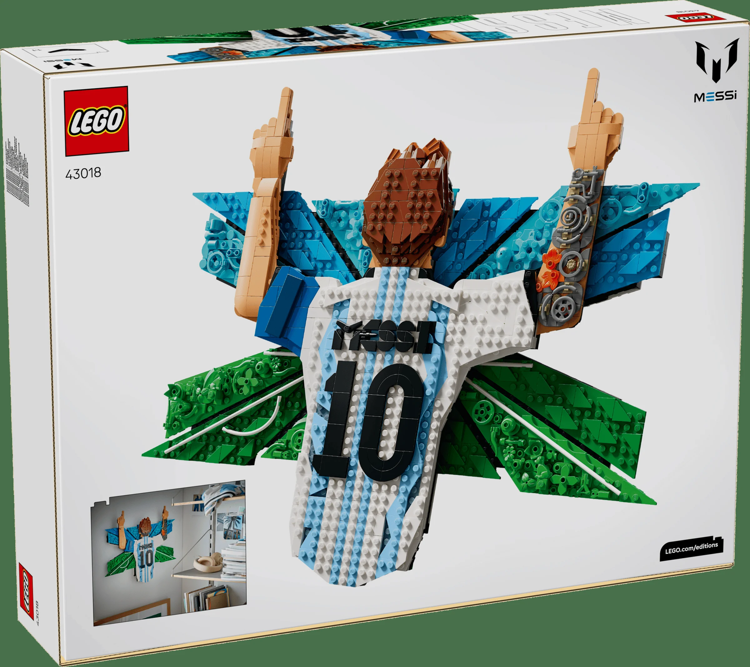 Cutie LEGO 43018, îl prezintă pe Lionel Messi celebrând. Detalii ale construcției și designului.