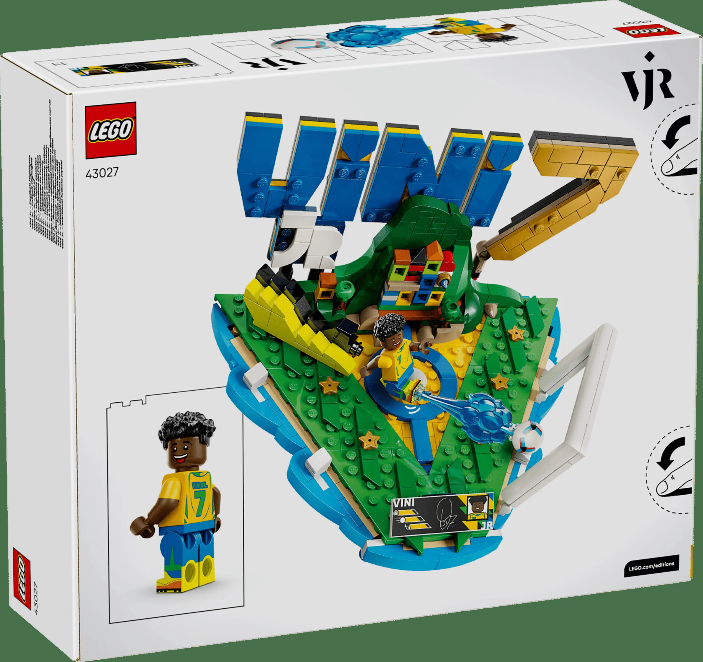 Cutia LEGO 43027 Vini Jr. prezintă modelul construit și minifigurina. Design viu, detaliat.