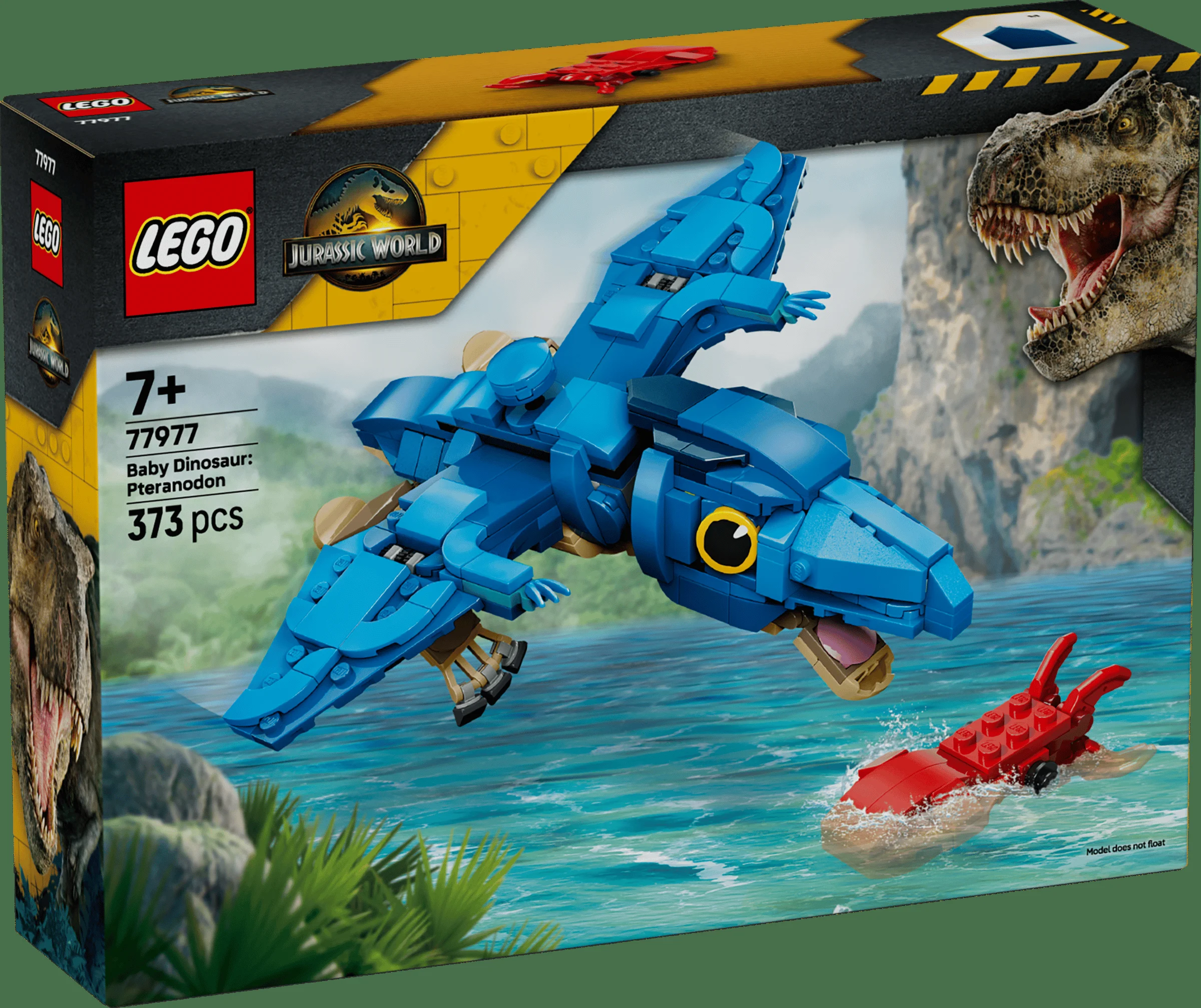 Cutia setului LEGO 77977 Baby Dinosaur: Pteranodon, cu imaginea modelului și a detaliilor.