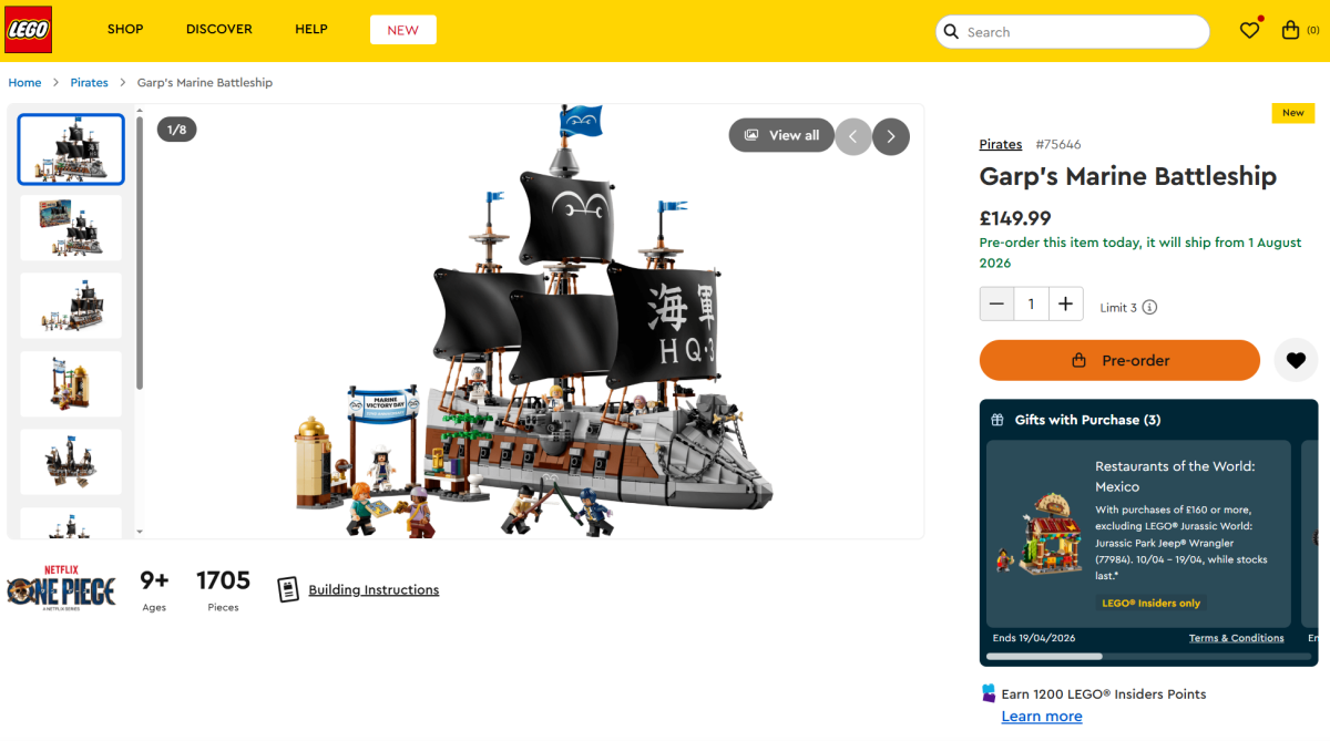 LEGO lansează noua serie One Piece: Revenirea legendarului segment Pirates prin Garp’s Marine Battleship