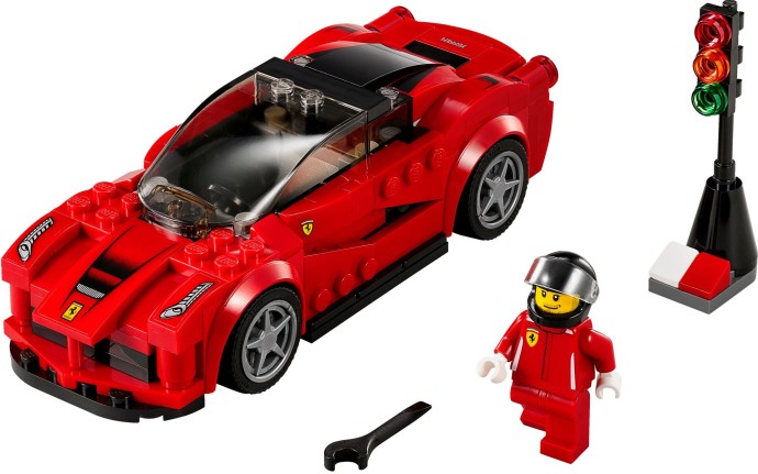 Setul LEGO 75899 Speed Champions LaFerrari, o mașină sport roșie cu detalii realiste și minifigurină.