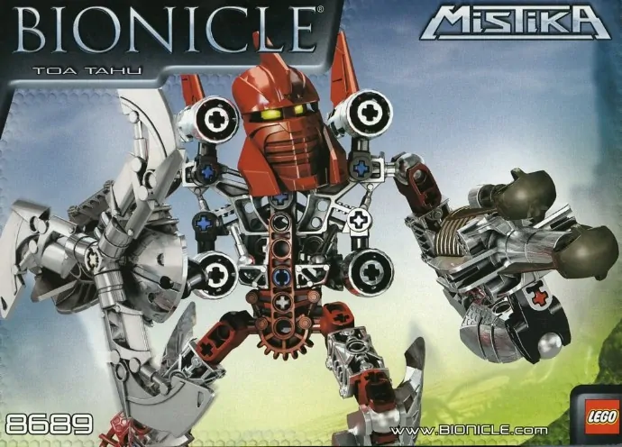 Setul LEGO 8689 Toa Mahri Matoro, figură Bionicle albă cu accesorii albastre și detalii mecanice