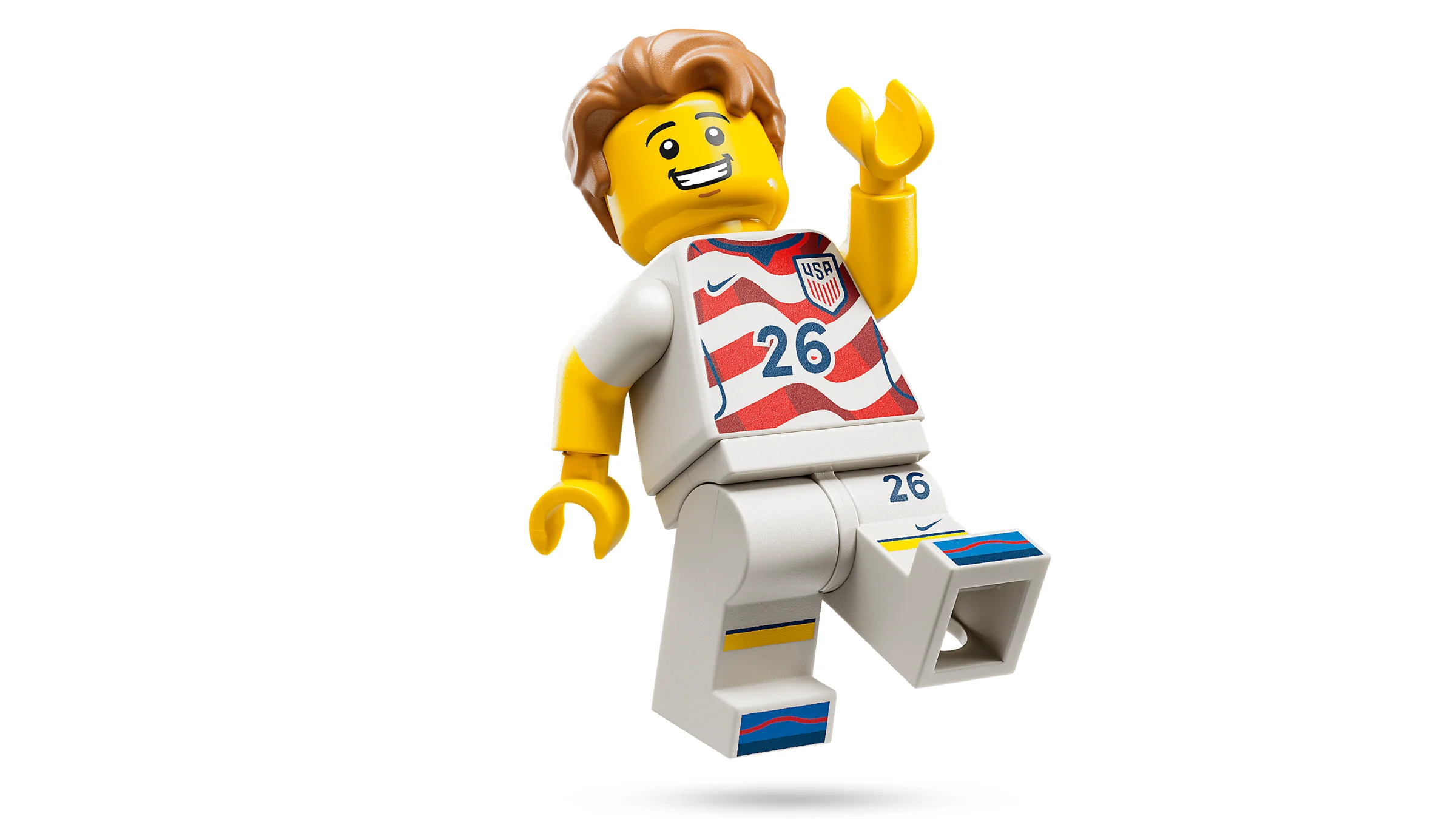 Prim-plan cu minifigurina LEGO a jucătorului echipei de fotbal U.S. Soccer.