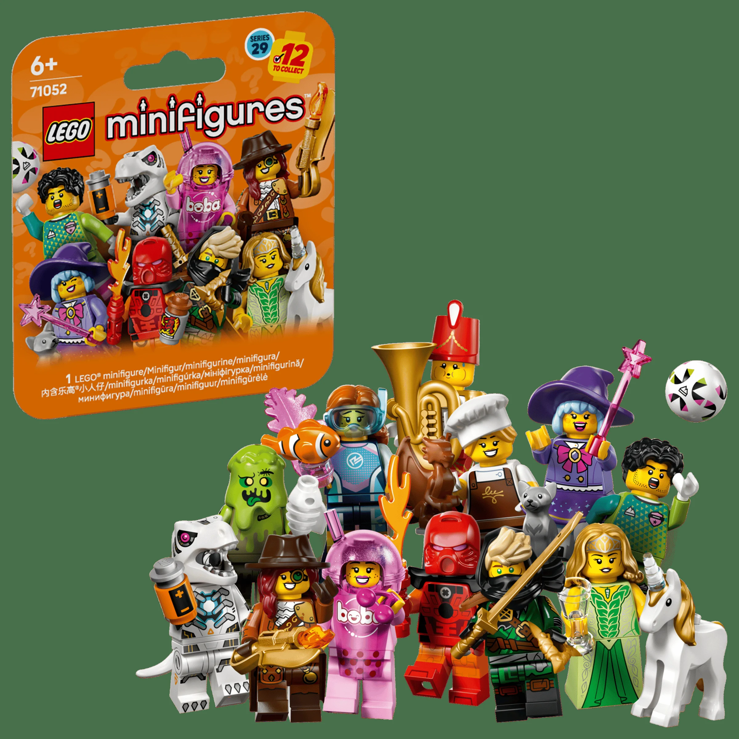 Prezentare a setului LEGO 71052 Minifigurine Colectabile Seria 29, cu toate personajele afișate.