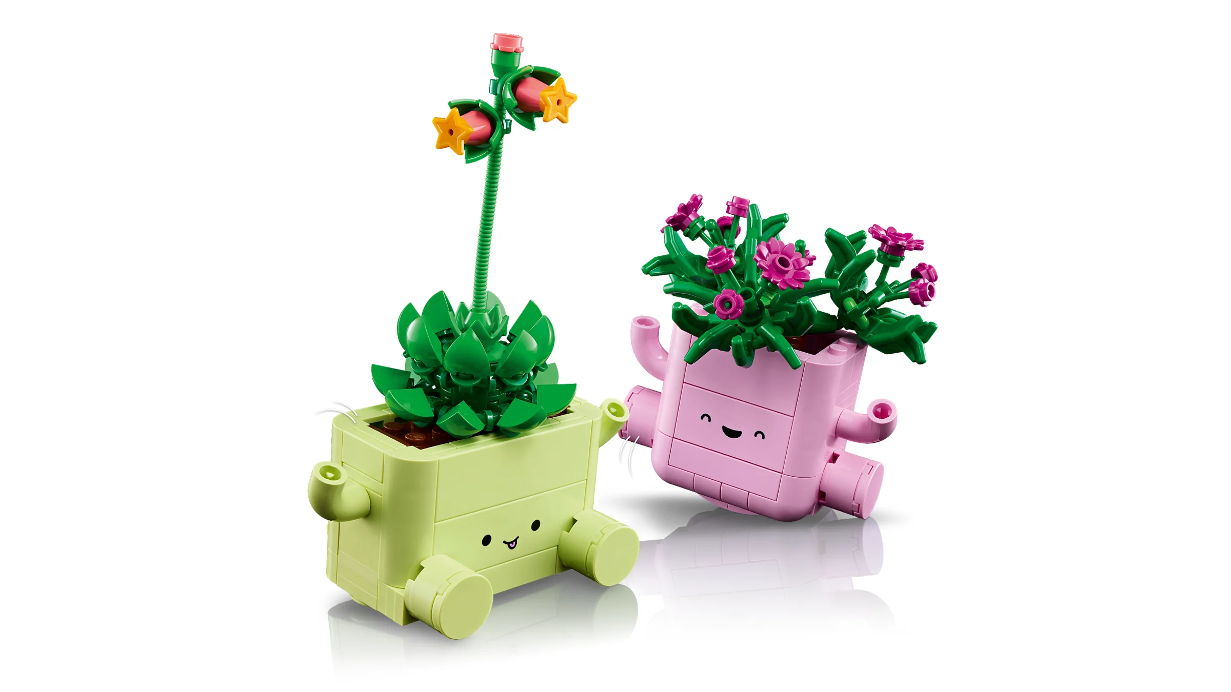 Imagine cu setul LEGO 11506 cu plante care se balansează, verzi și roz, cu fețe zâmbitoare.