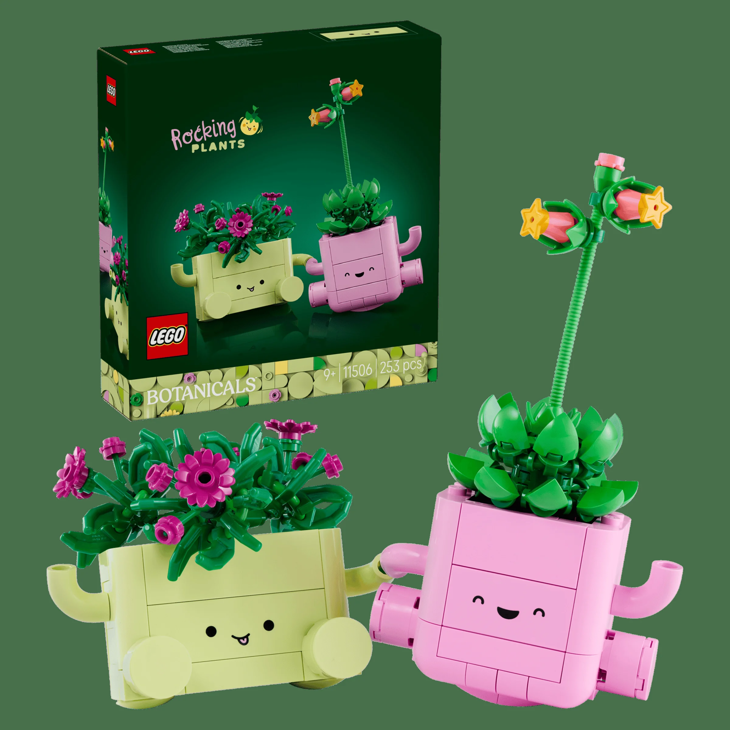 Imagine cu setul LEGO 11506 Rocking Plants, cu cutia și modelele asamblate.
