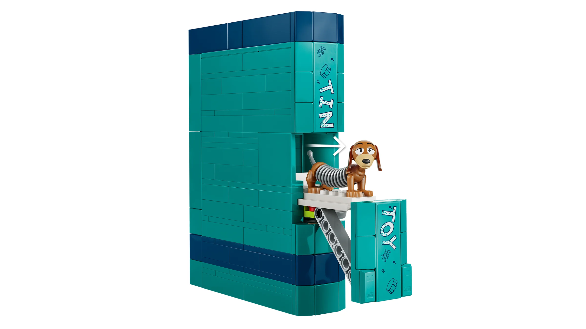 Slinky Dog, eroul din Toy Story, iese din cărțile LEGO transformate în suporturi de cărți.