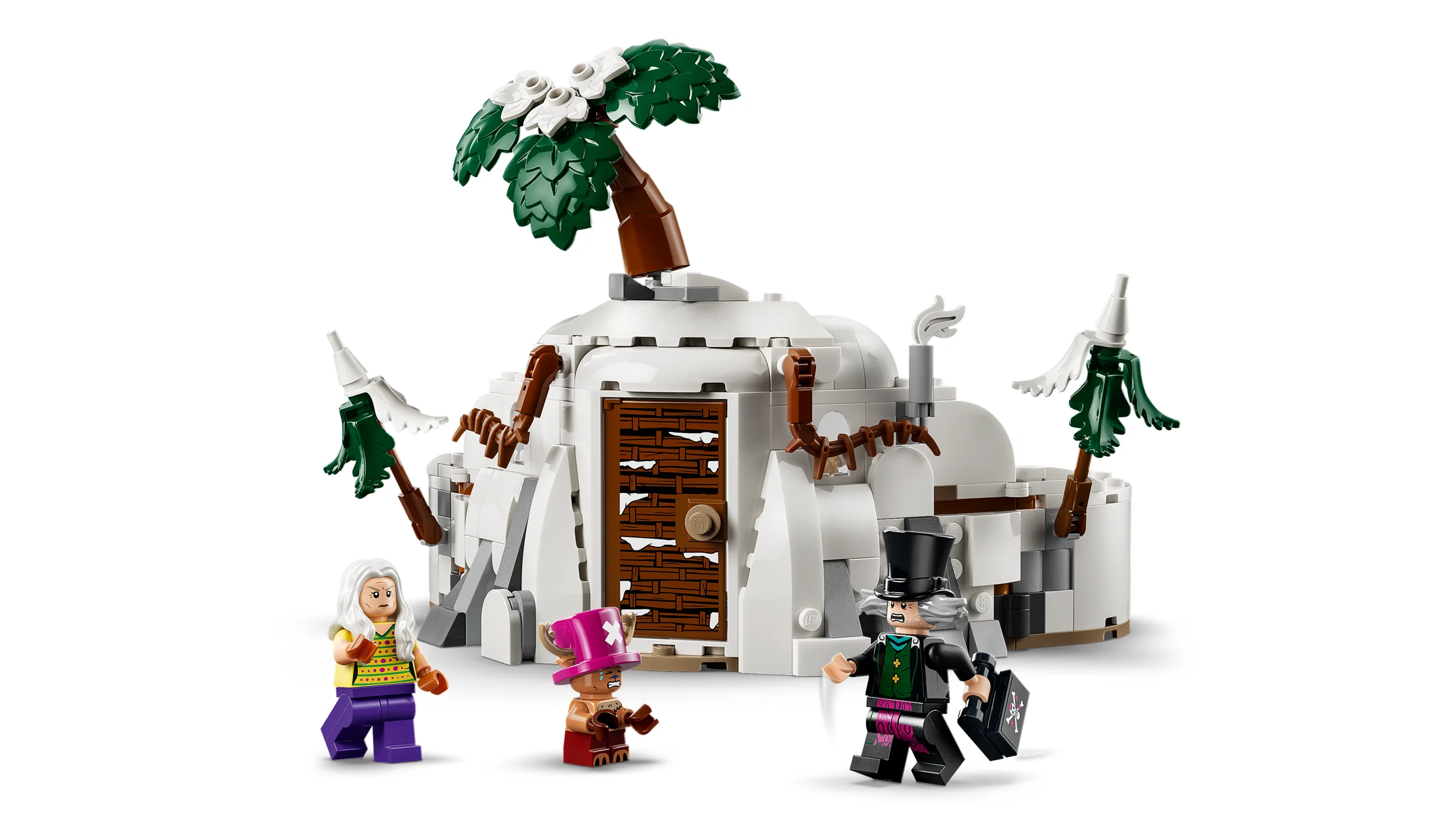 Setul LEGO 75641 Dr. Hiriluk's Hideout prezintă cabana și minifigurinele: Nami, Chopper, Dr. Hiriluk.