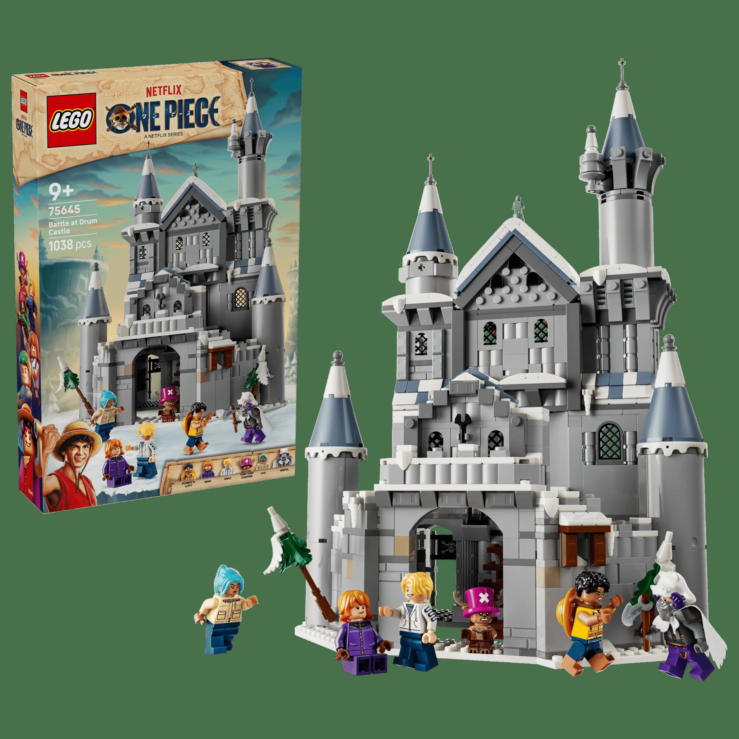 Imagine cu setul LEGO 75645 Bătălia de la Castelul Drum, incluzând castelul și minifigurinele.