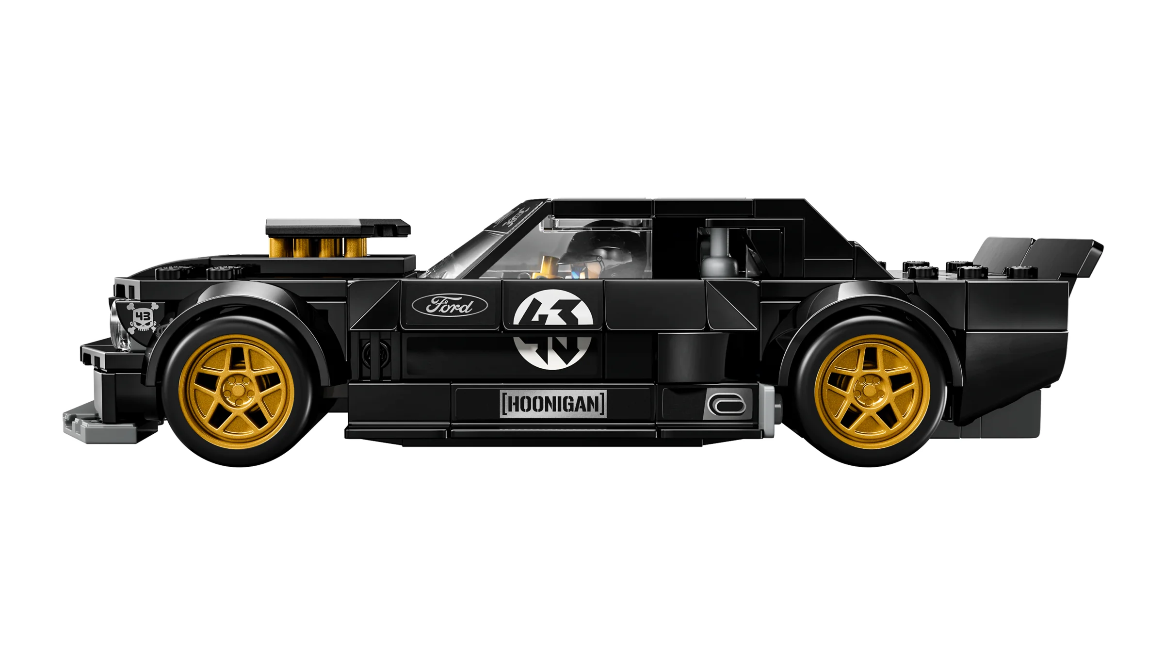 Prezentare laterală detaliată a mașinii LEGO Ford Mustang Hoonicorn RTR V1. Super!