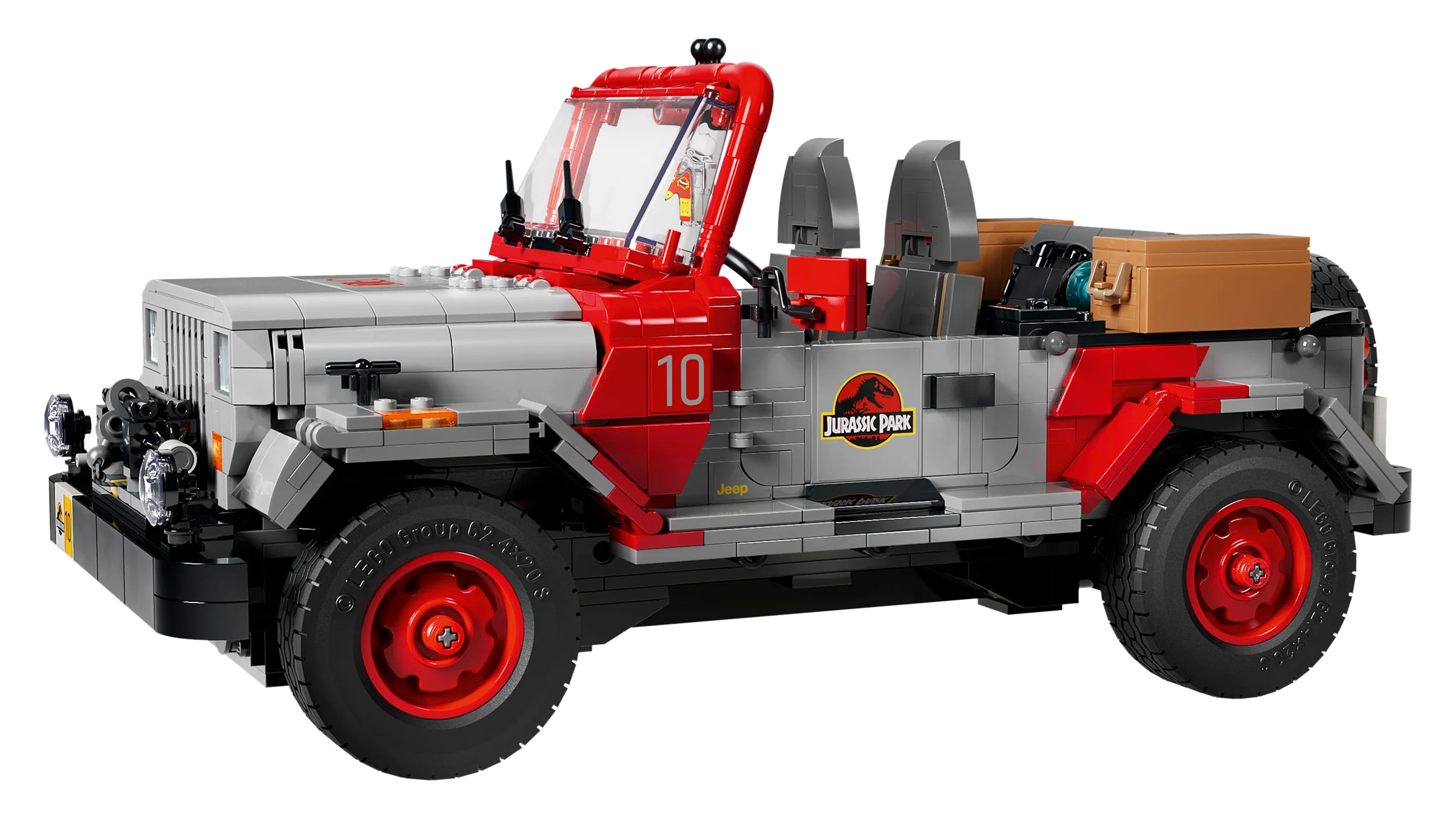 Imagine a setului LEGO 77984, Jeep Wrangler Jurassic Park. Detalii realiste, perfect pentru fanii dinozaurilor.