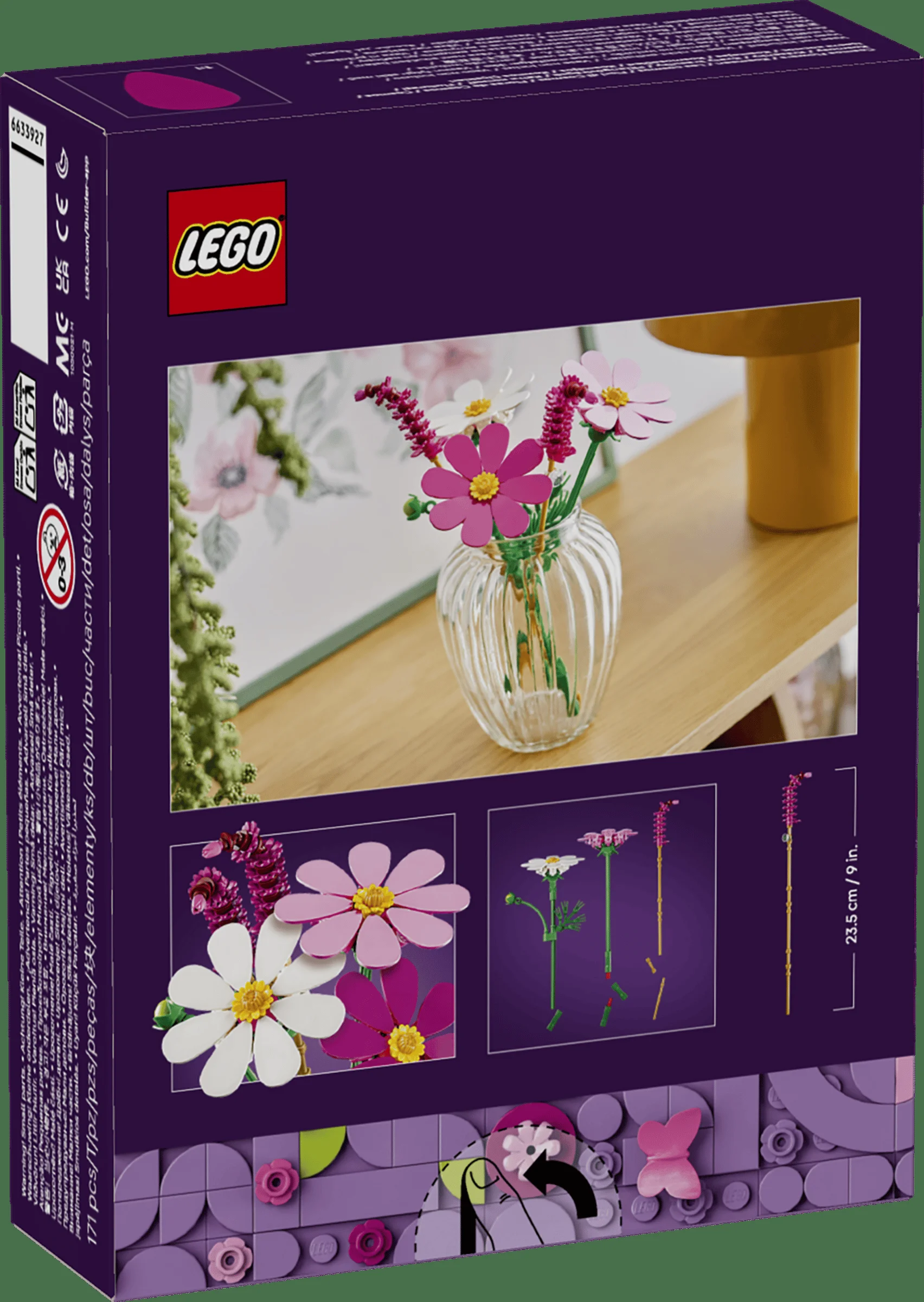 Cutia setului LEGO 11514, prezentând flori Cosmos într-o vază. Grafică detaliată și logo LEGO.