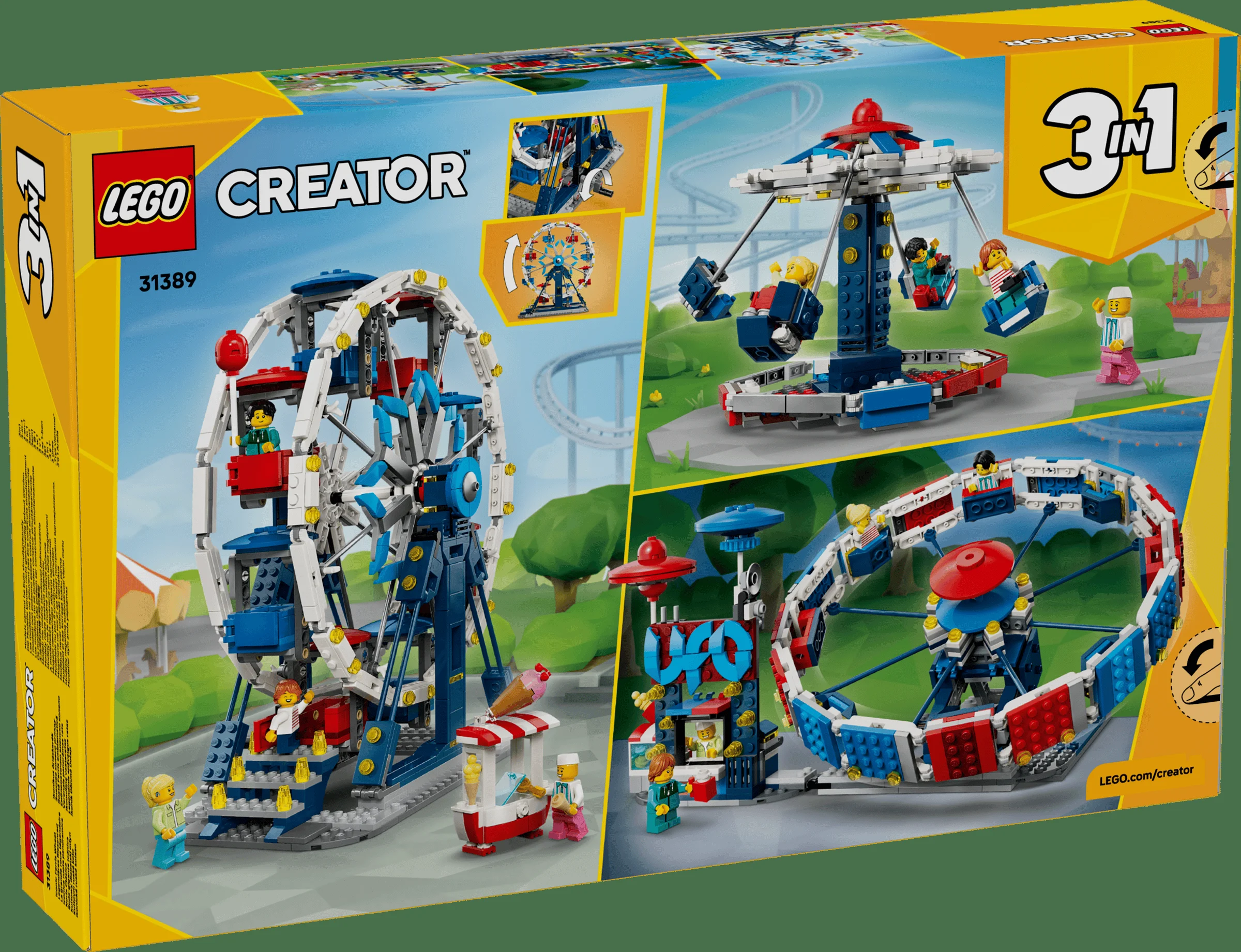 Cutia LEGO Creator 31389, cu roata iconică și celelalte modele 3 în 1.