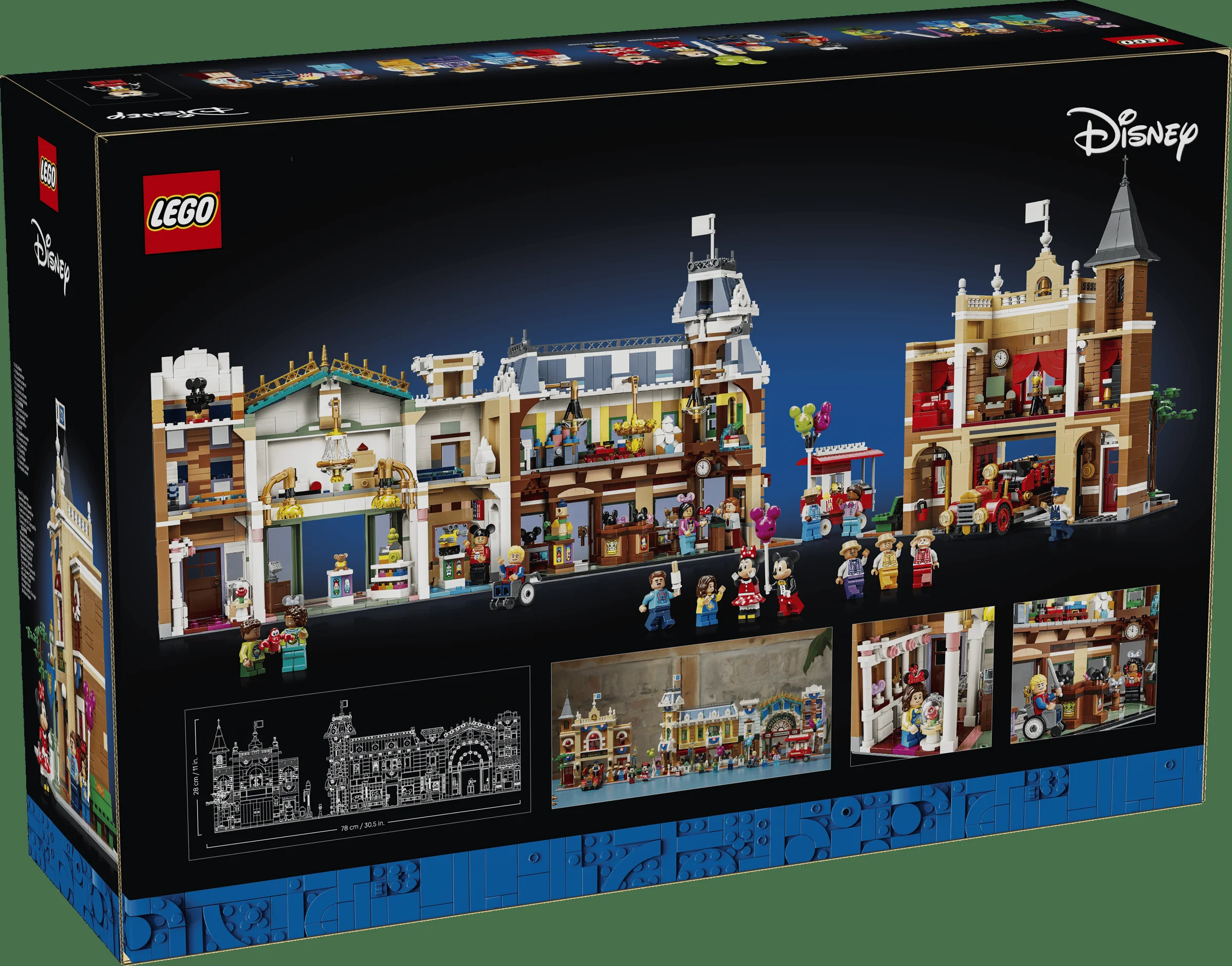 Imaginea arată spatele cutiei setului LEGO 43302, cu o vedere detaliată a modelului asamblat.