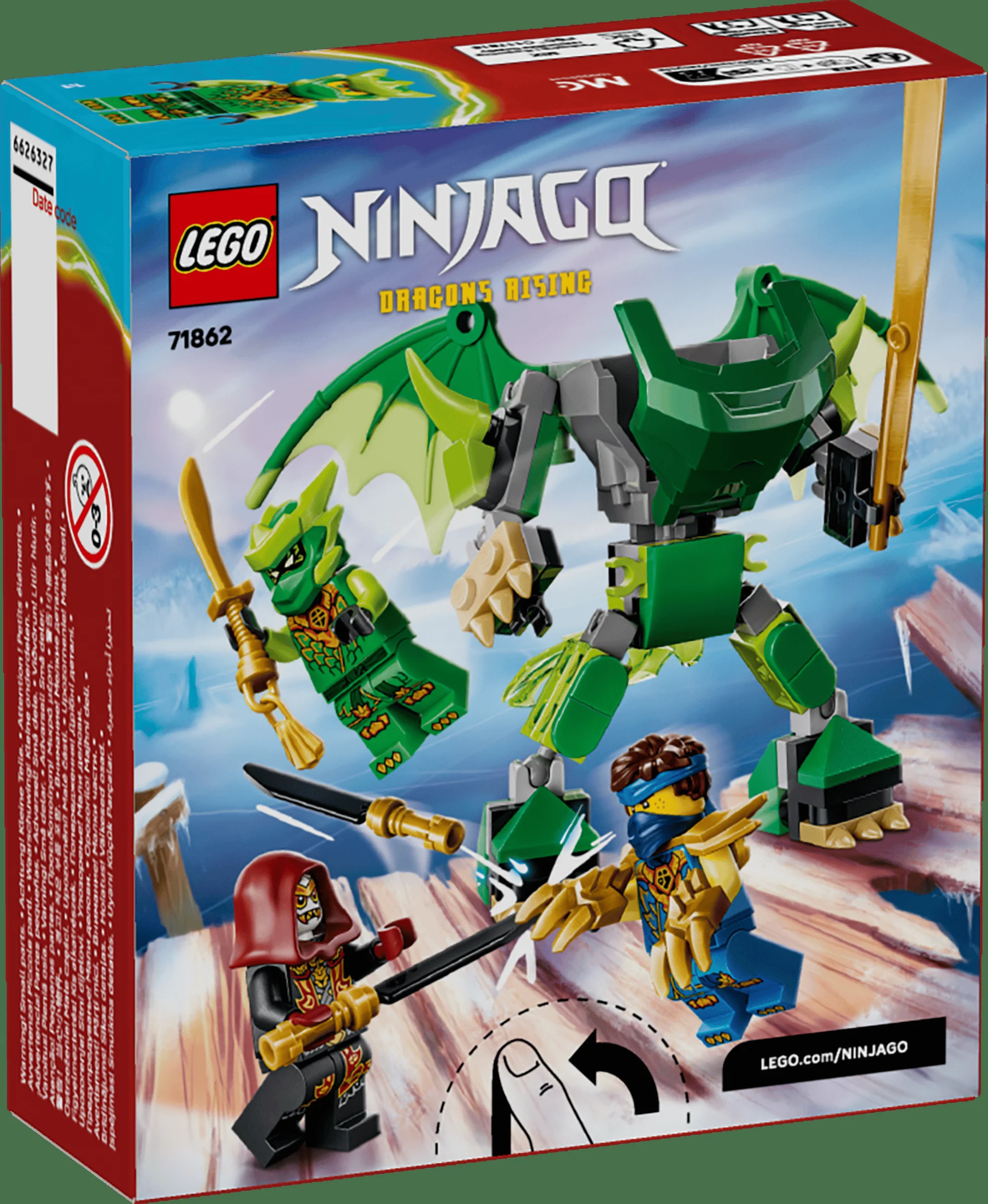 Imaginea cutiei LEGO Ninjago 71862 cu Lloyd și mech-ul său dragon.