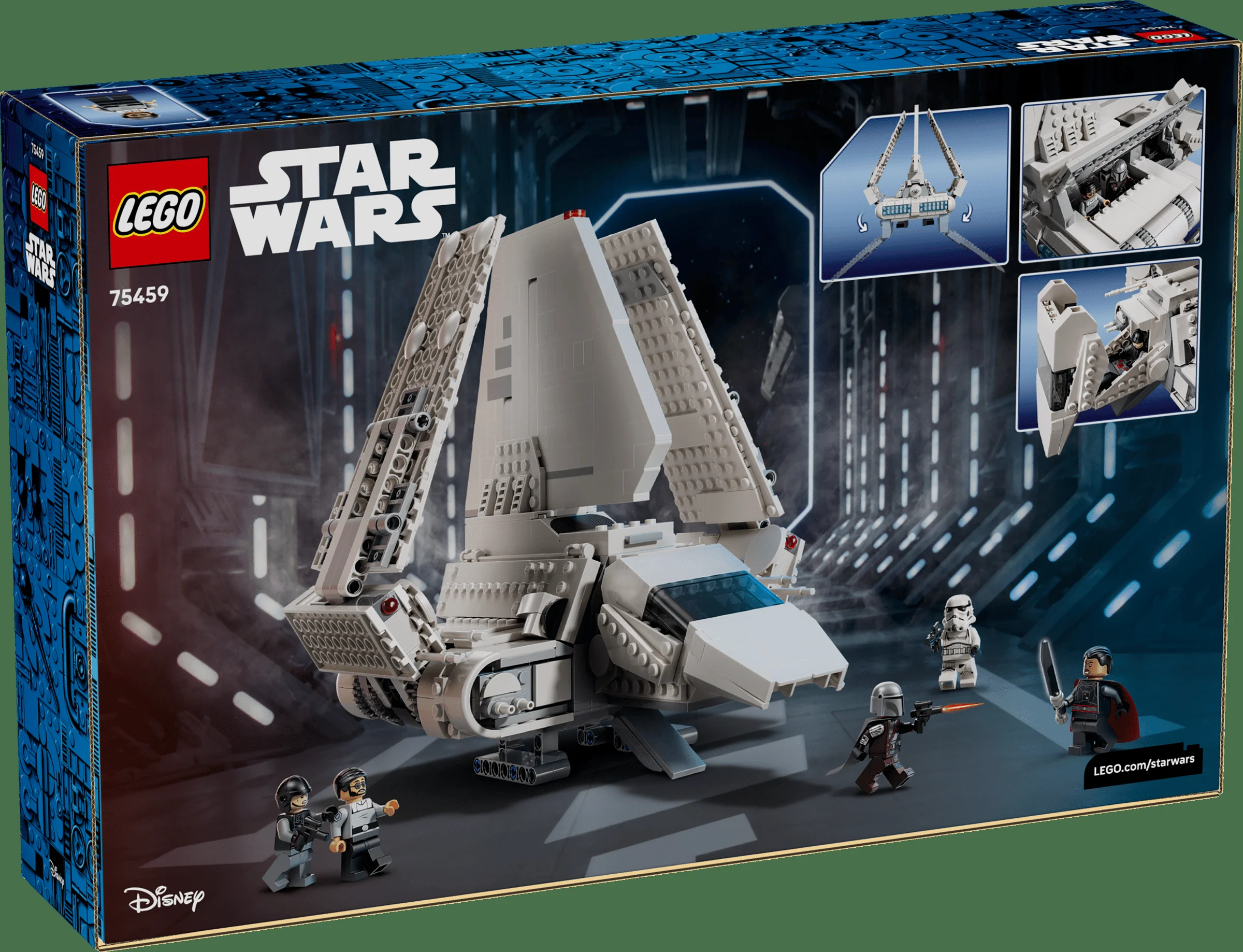 Cutia setului LEGO Star Wars 75459 Imperial Lambda-class Shuttle, cu naveta și minifigurinele.