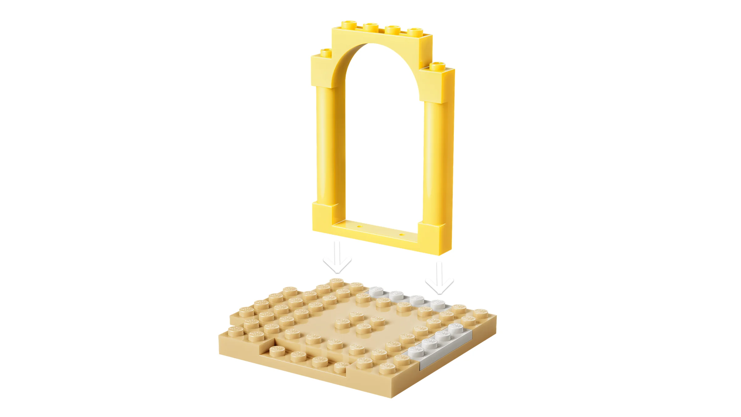 Construirea unei arcade galbene pe o platformă de nisip. Instrucțiuni de asamblare pas cu pas.