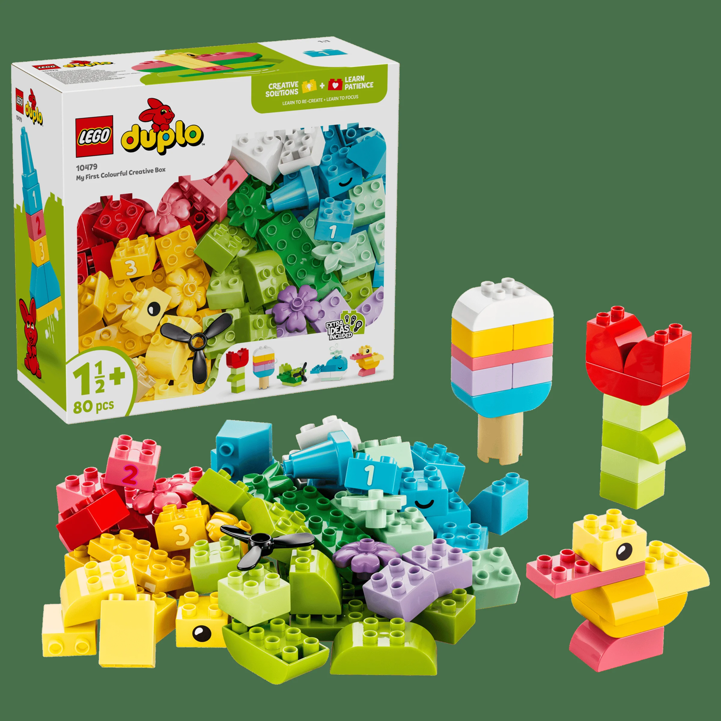 Imagine cu setul LEGO DUPLO 10479, o cutie colorată plină cu piese creative pentru cei mici.