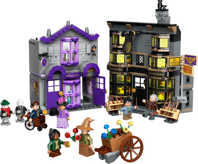 Setul LEGO Harry Potter 76439 Ollivanders și Madam Malkin, clădiri detaliate din Aleea Diagon