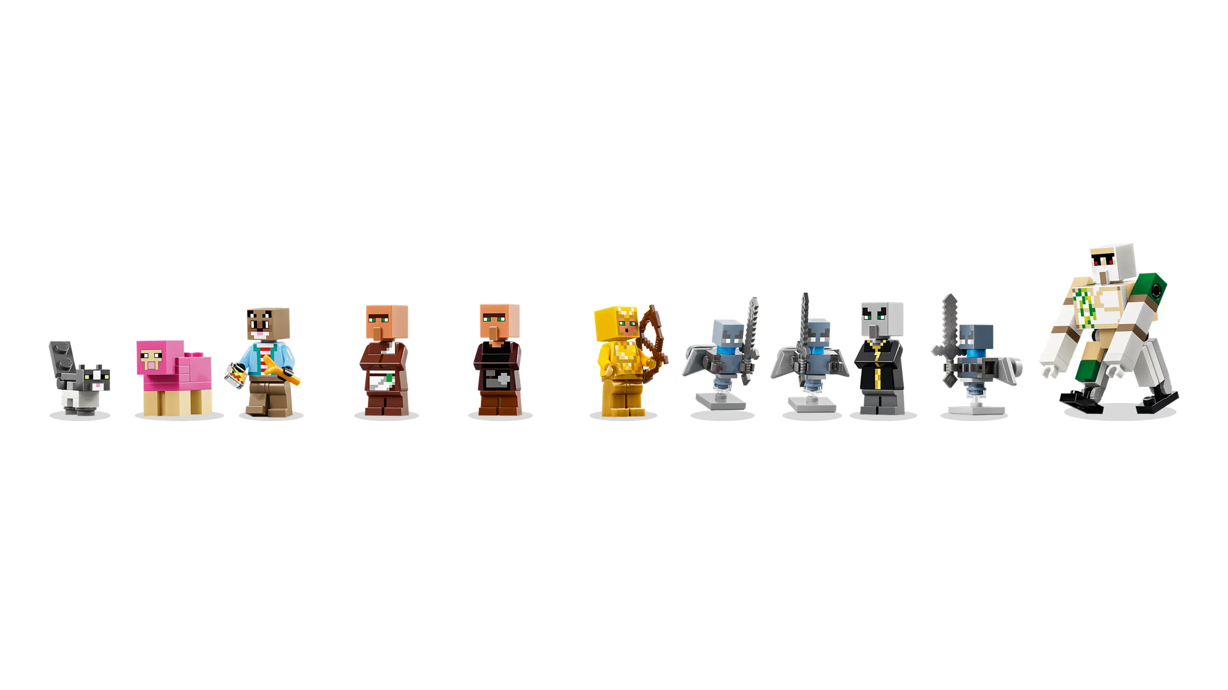 Prezentare minifigurine și animale din setul LEGO Minecraft 21596.