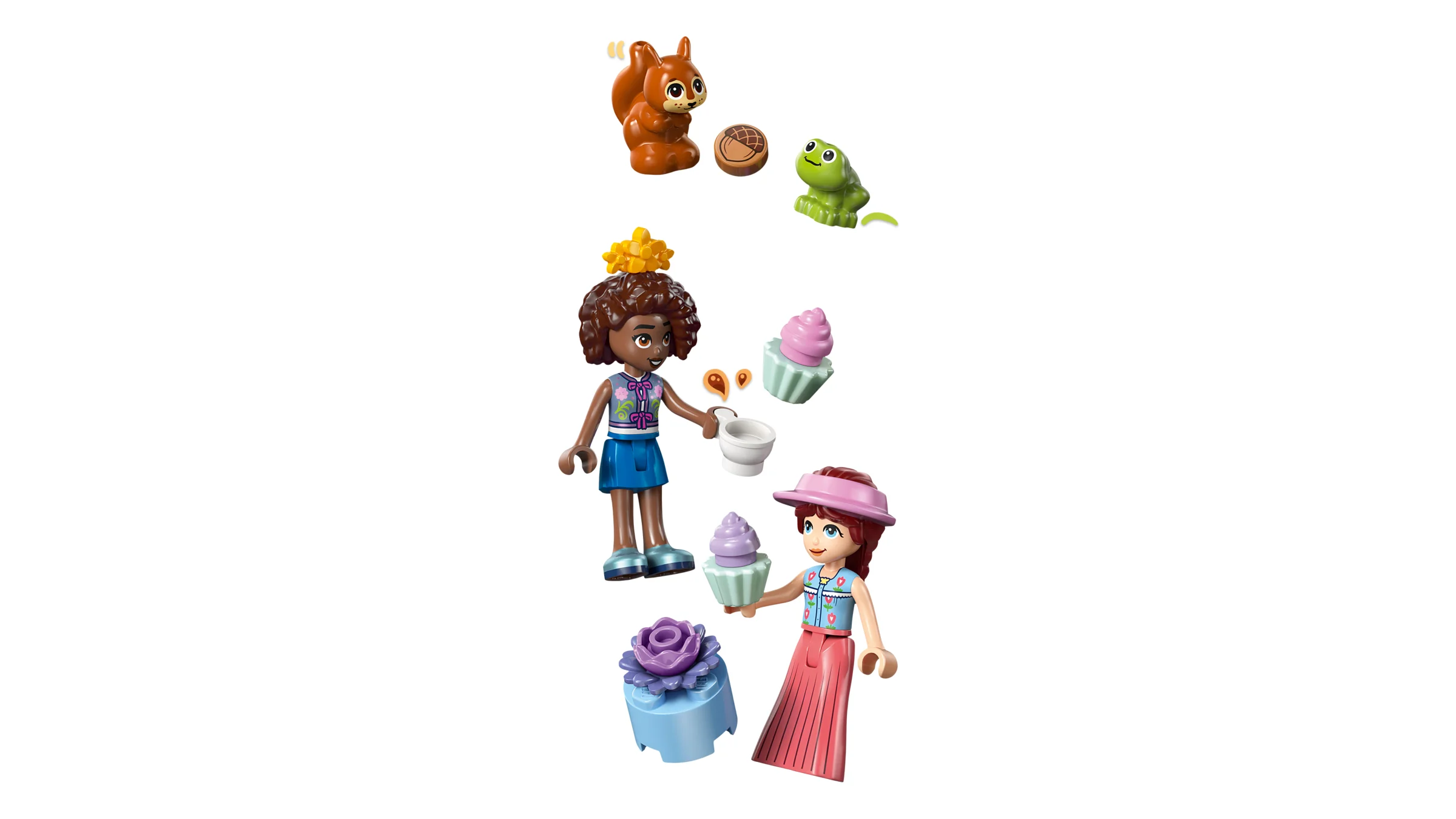 Minifigurinele și elementele LEGO Friends pentru petrecerea ceaiului în pădure.