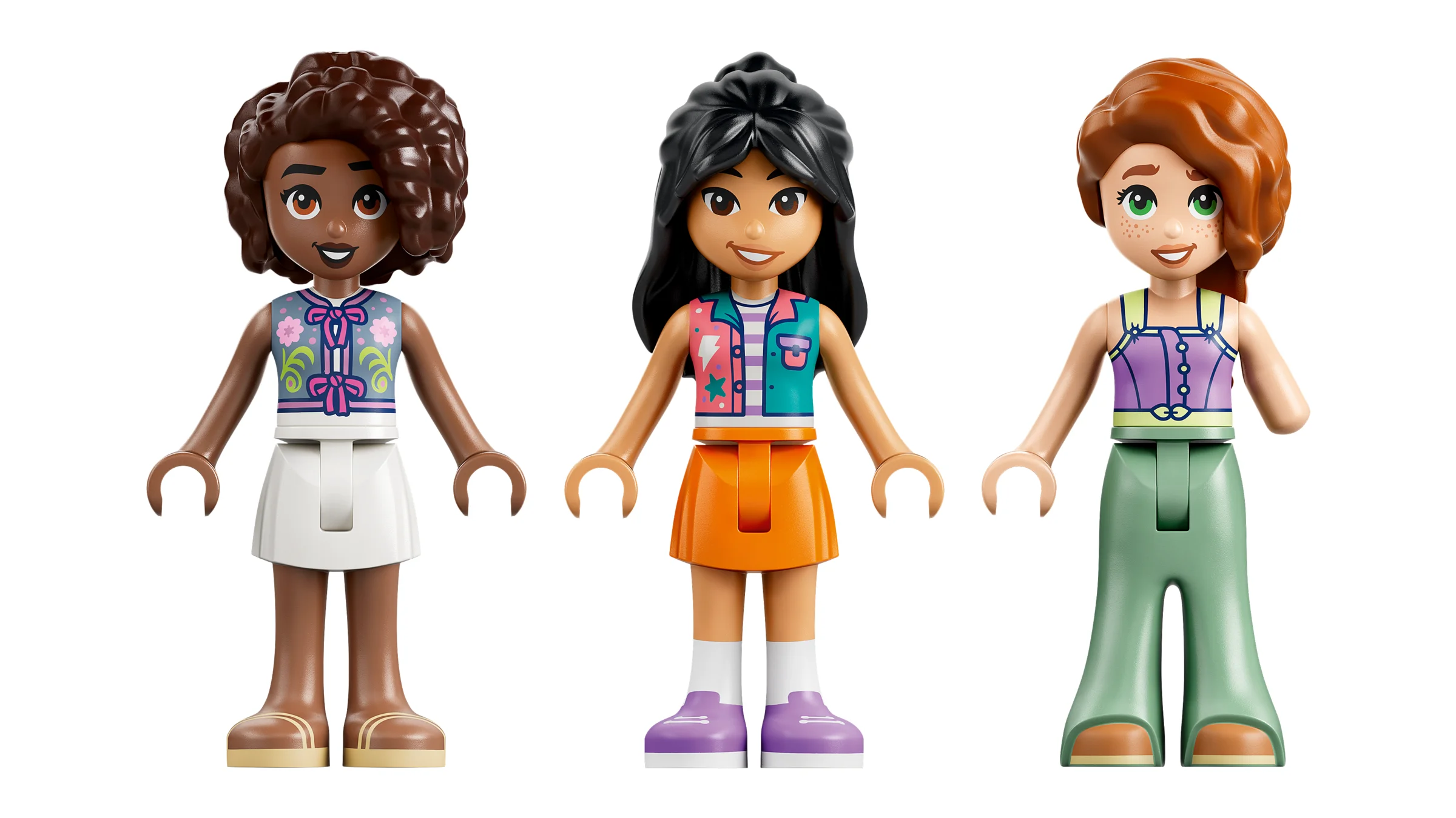 Prim-plan cu cele trei minifigurine LEGO Friends incluse în set.
