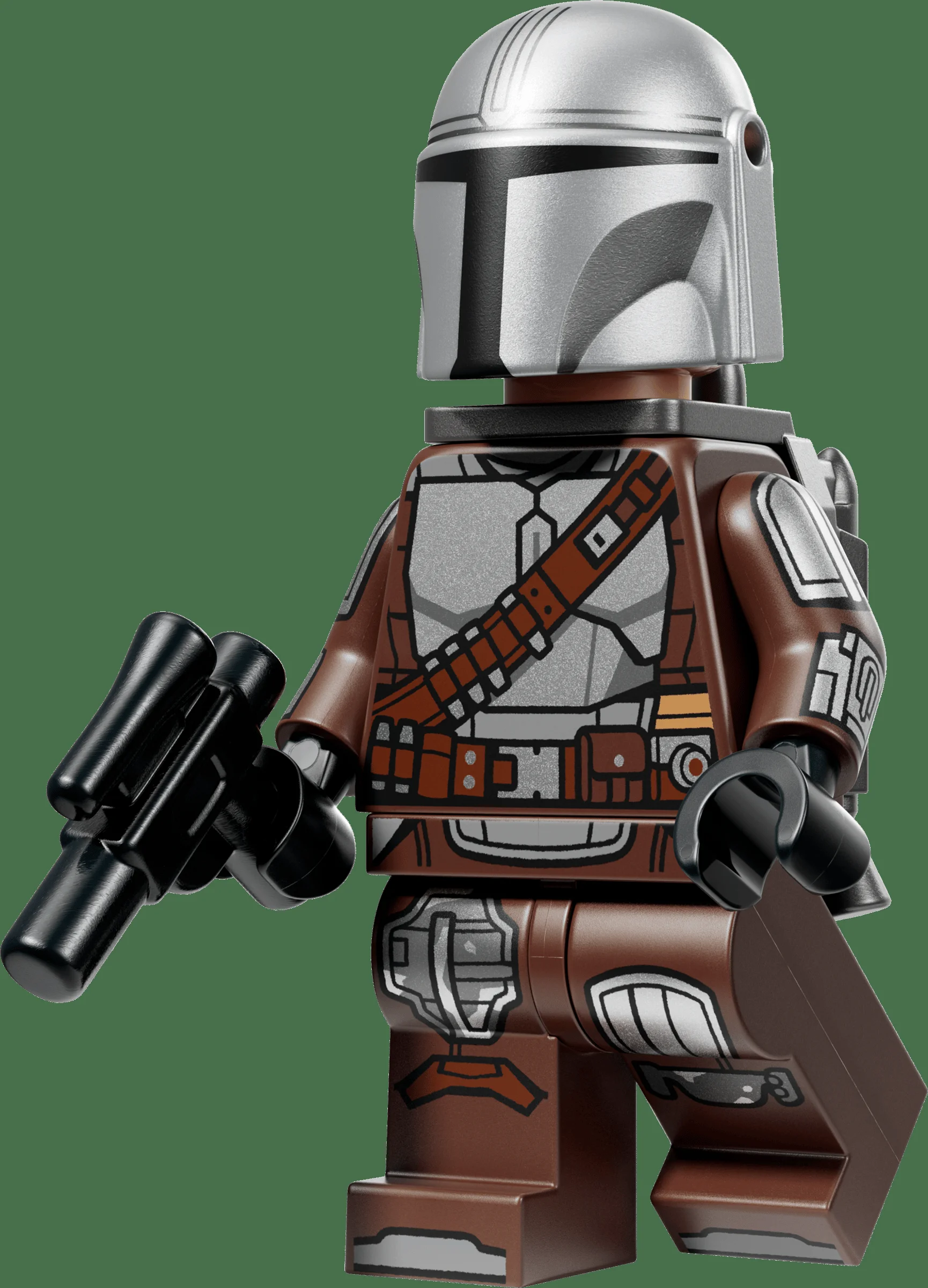 Prim plan cu minifigurina gardian droid, detaliind armura și arma.