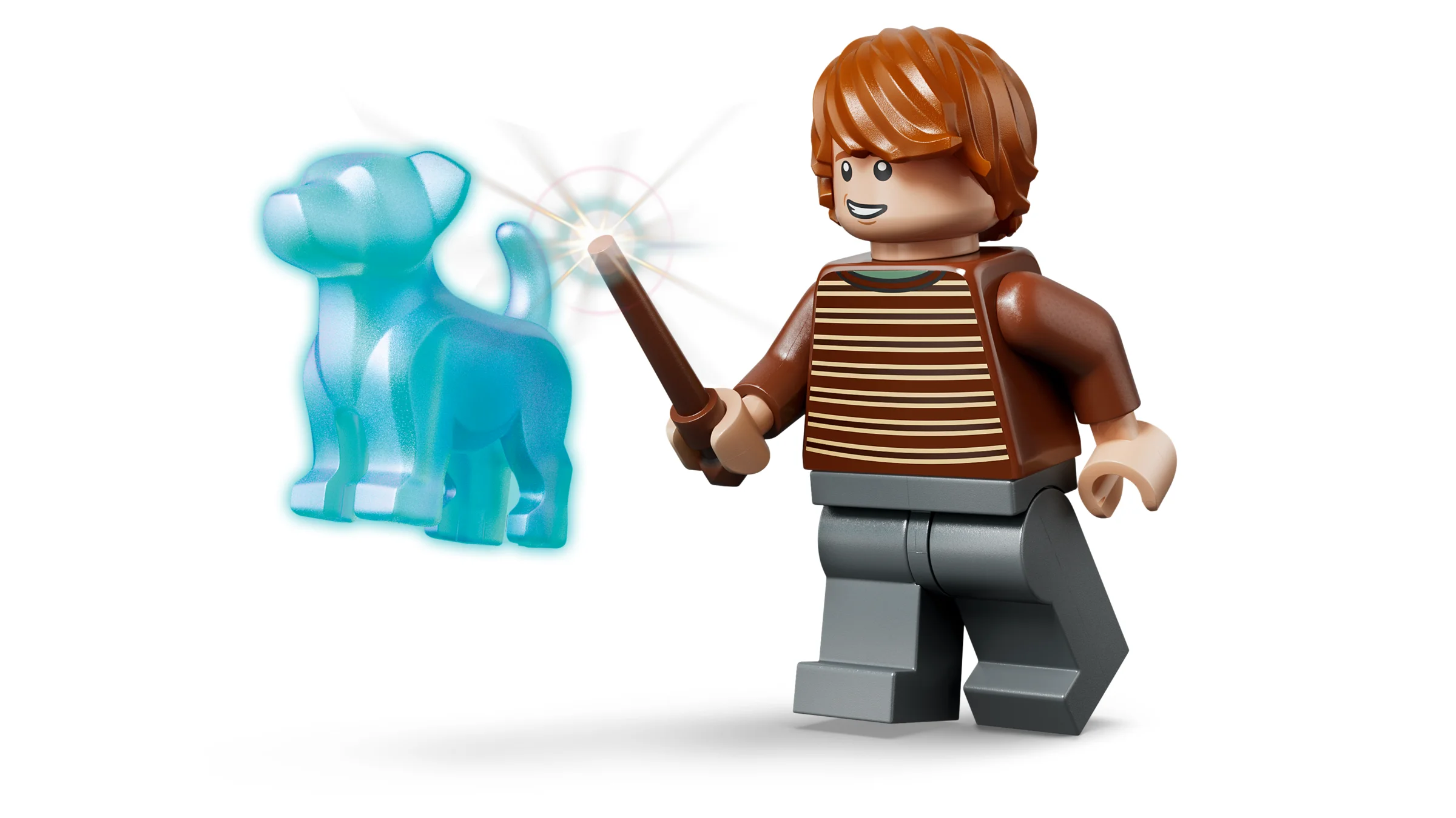 Ron Weasley cu bagheta și un câine albastru translucid. E magic!
